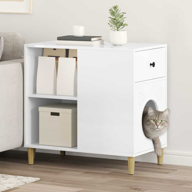 Kattenhuis Glanzend Wit 72 x 42,5 x 70 cm Bewerkt hout
