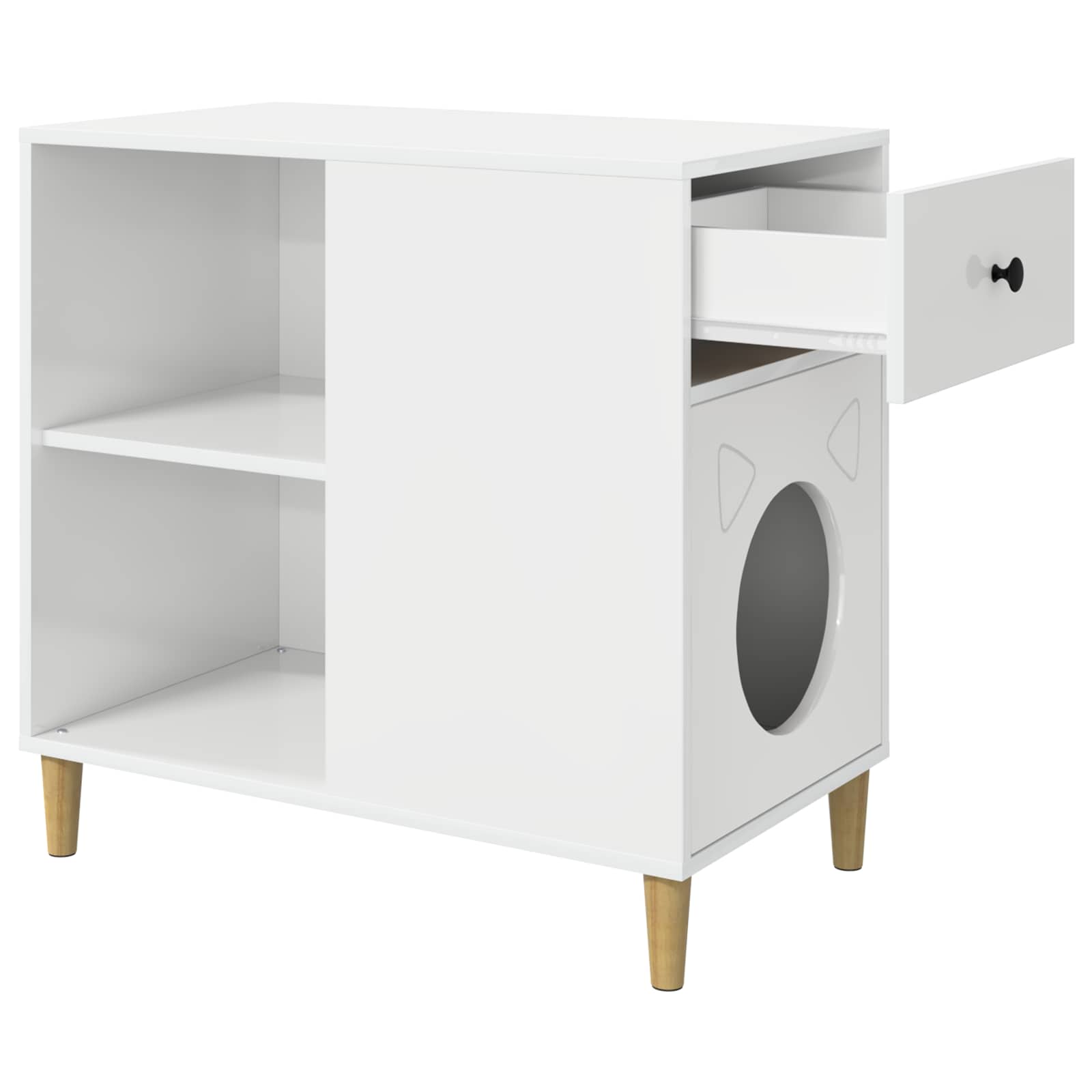 Kattenhuis Glanzend Wit 72 x 42,5 x 70 cm Bewerkt hout