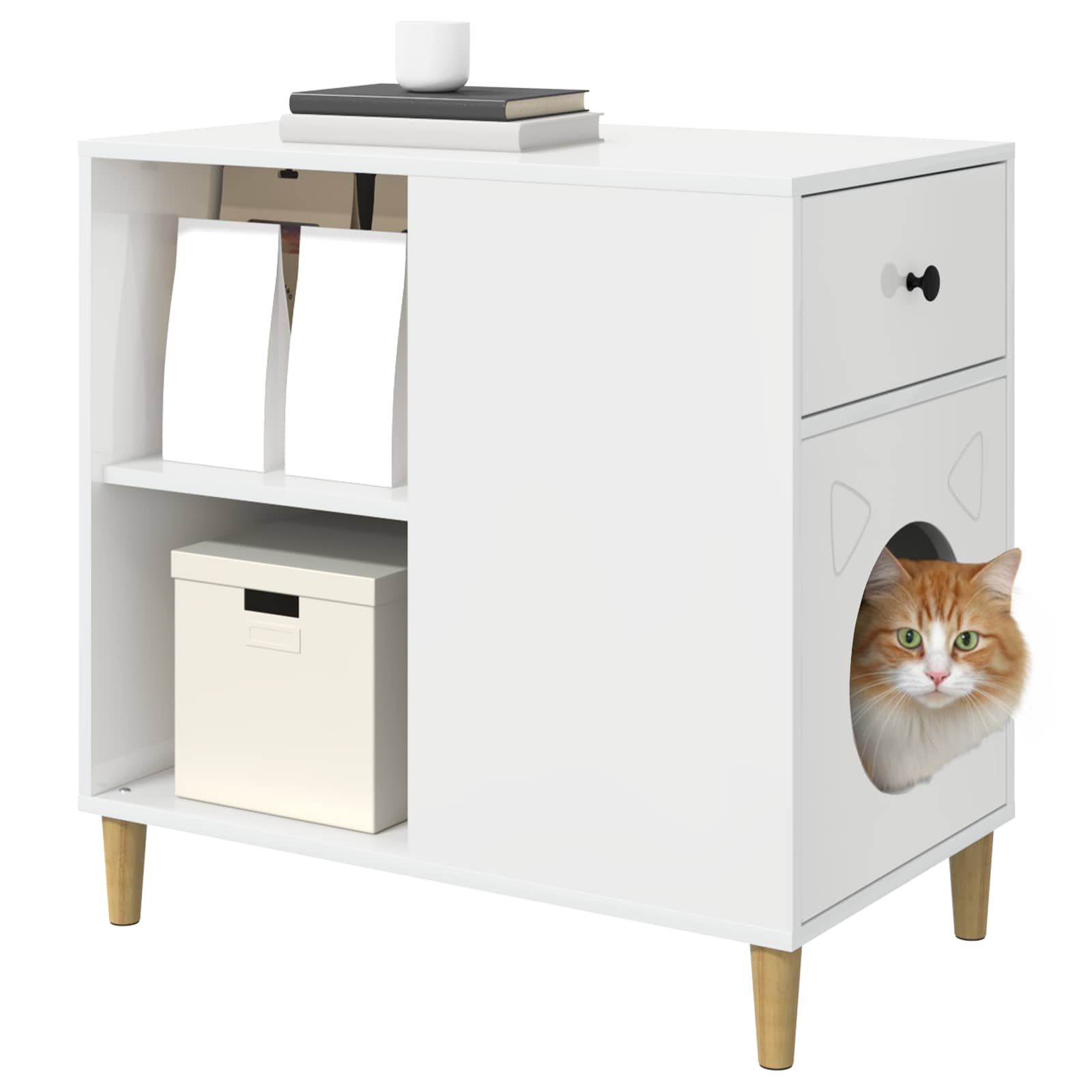 Kattenhuis Glanzend Wit 72 x 42,5 x 70 cm Bewerkt hout