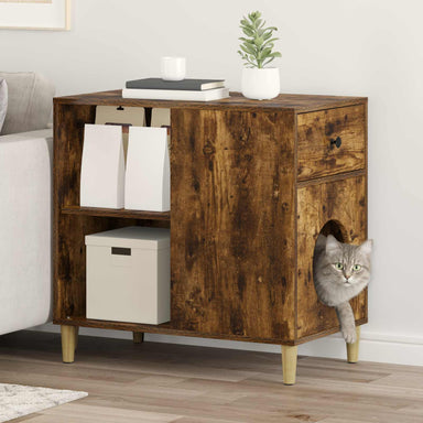 Kattenhuis Gerookt eiken 72 x 42,5 x 70 cm Bewerkt hout