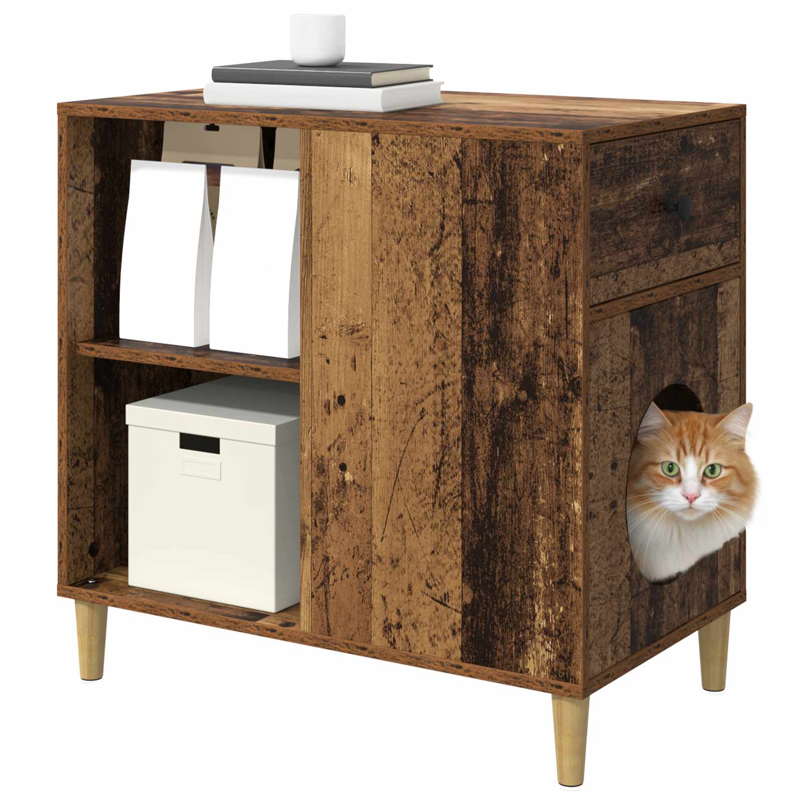Kattenhuis Oudhout 72 x 42,5 x 70 cm Bewerkt hout