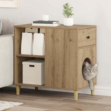 Kattenhuis Ambachtelijk eiken 72 x 42,5 x 70 cm Bewerkt hout