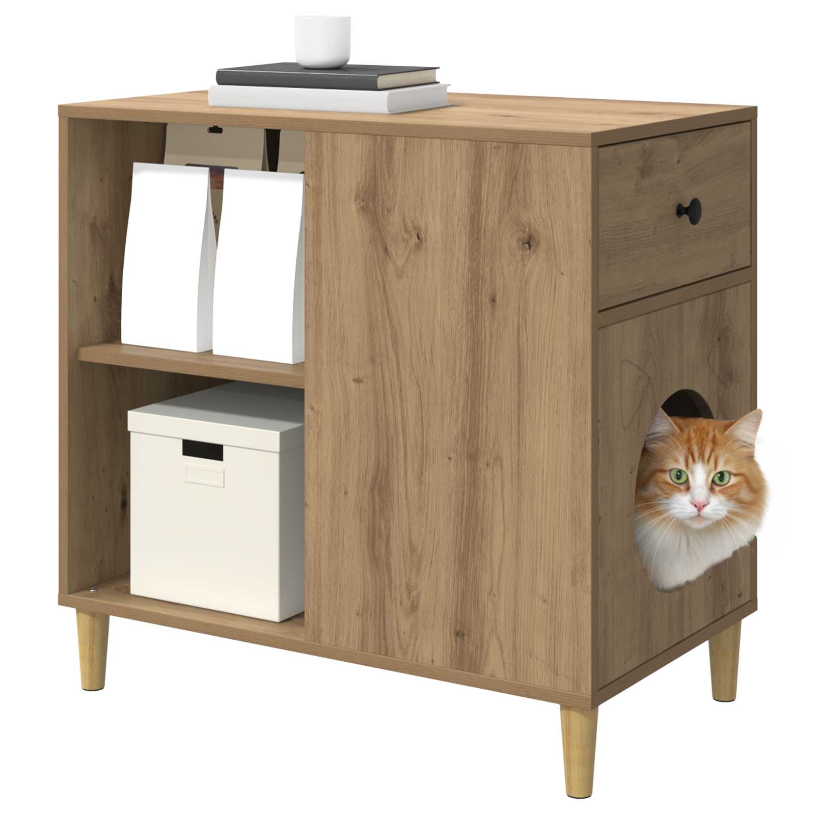 Kattenhuis Ambachtelijk eiken 72 x 42,5 x 70 cm Bewerkt hout