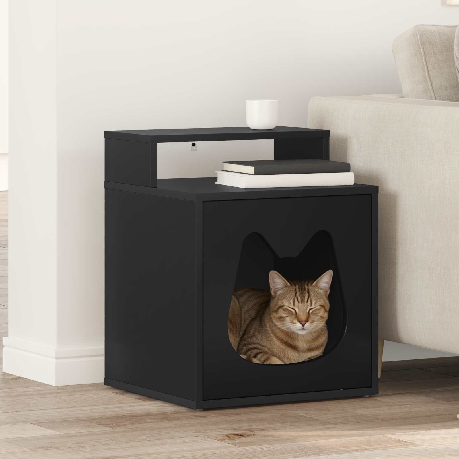 Kattenhuis Zwart 42,5 x 40 x 53,5 cm Bewerkt hout