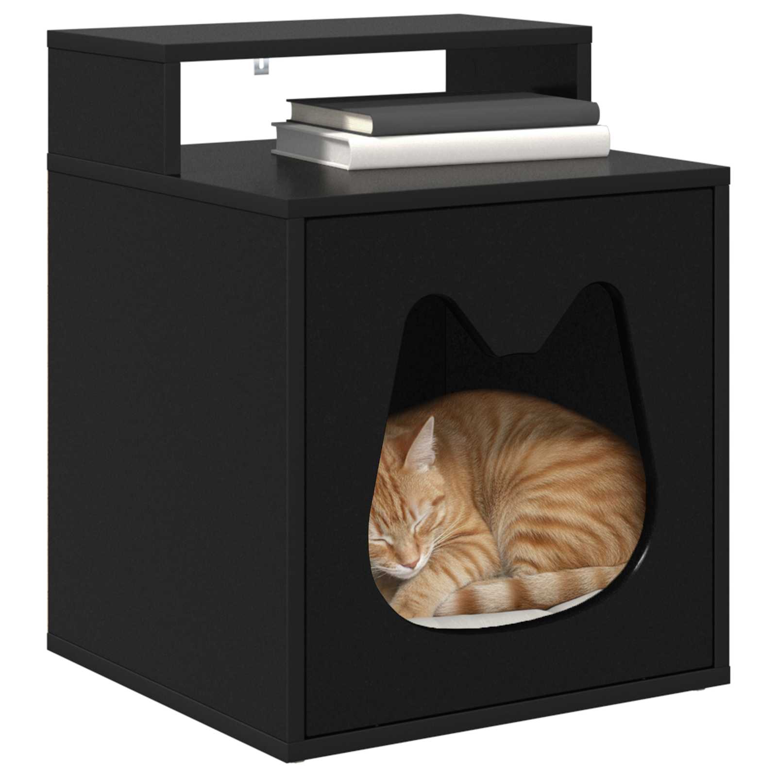 Kattenhuis Zwart 42,5 x 40 x 53,5 cm Bewerkt hout