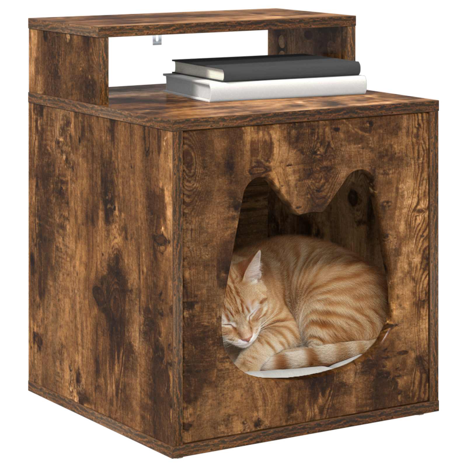 Kattenhuis Gerookt eiken 42,5 x 40 x 53,5 cm Bewerkt hout