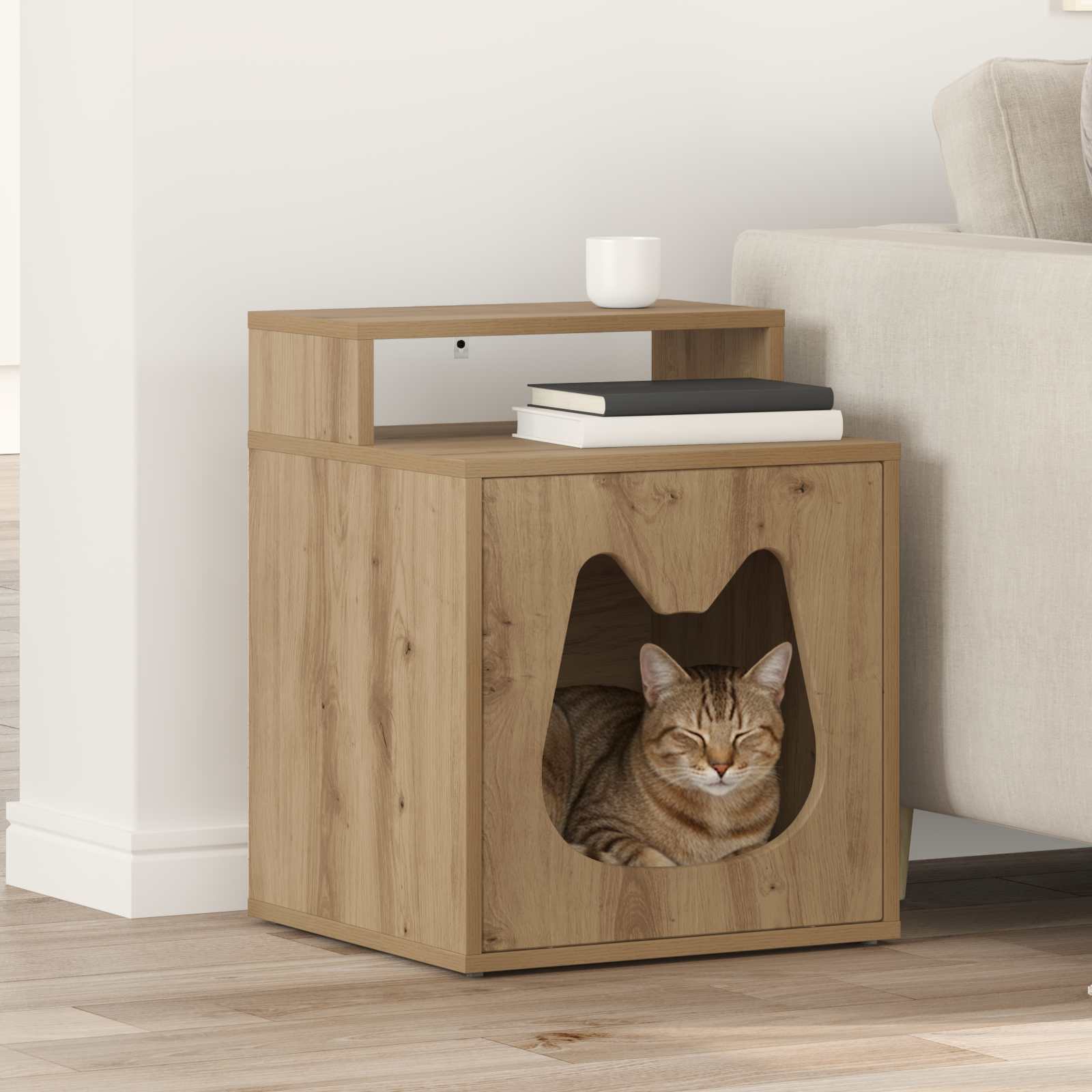 Kattenhuis Artisanaal eiken 42,5 x 40 x 53,5 cm Bewerkt hout