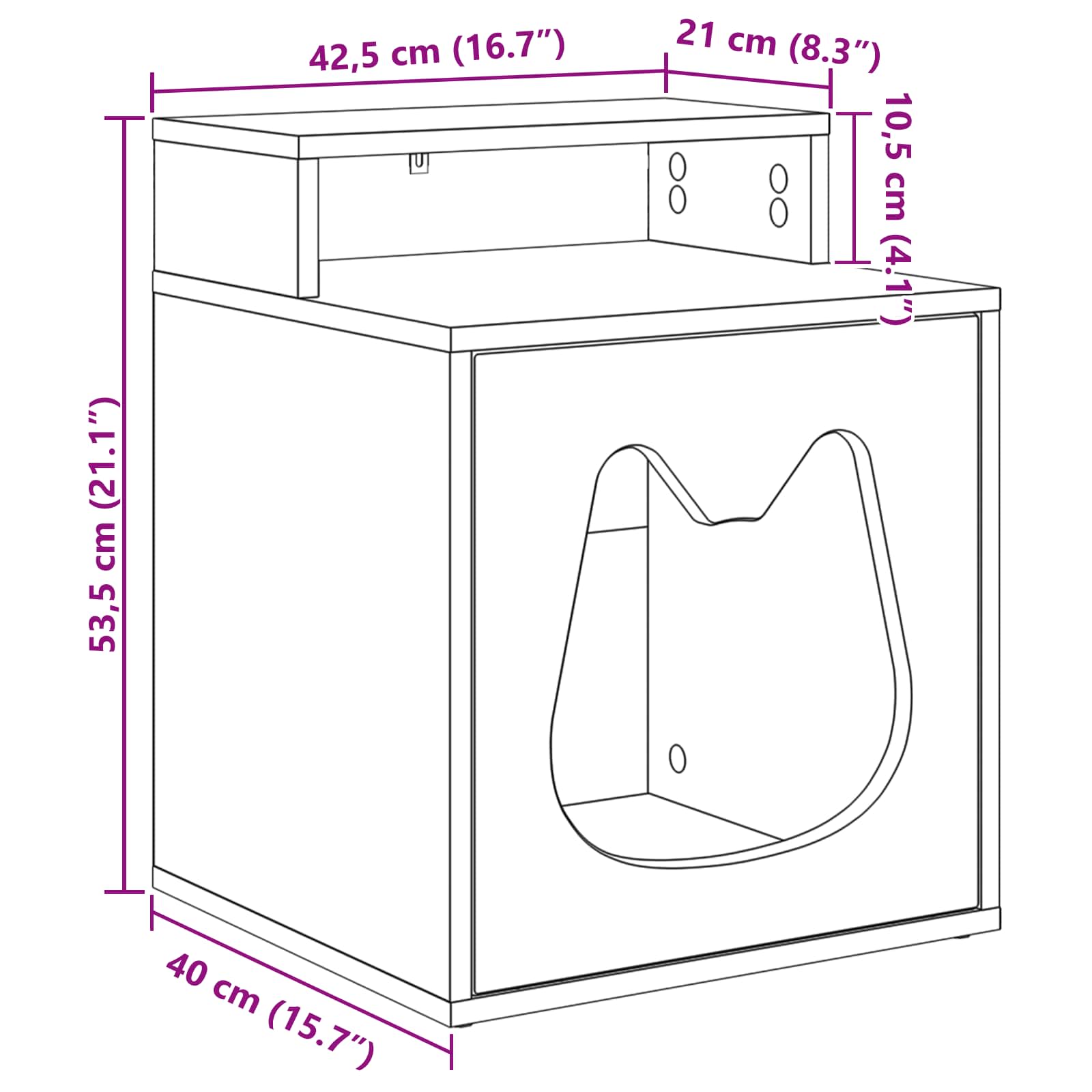 Kattenhuis Artisanaal eiken 42,5 x 40 x 53,5 cm Bewerkt hout
