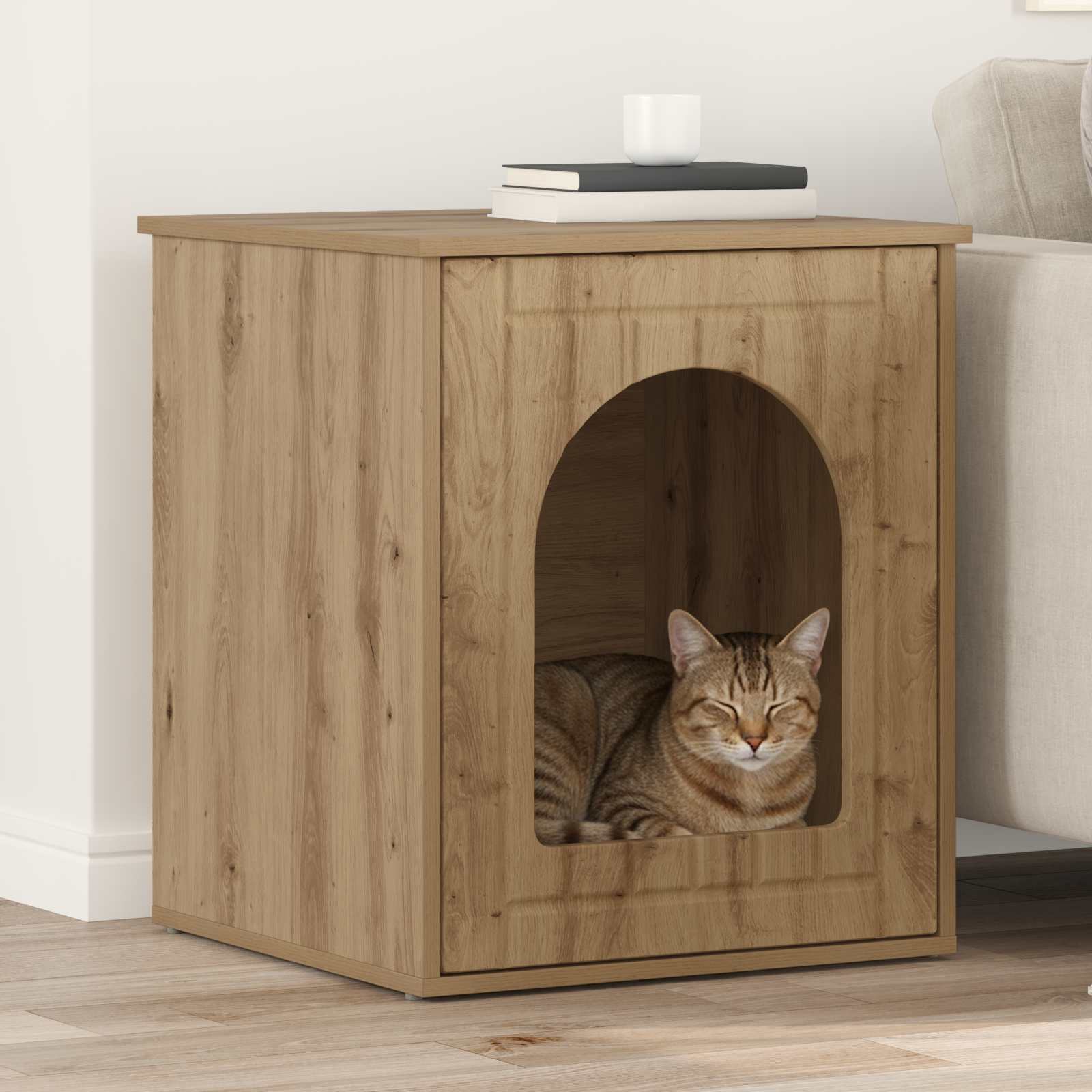 Kattenhuis Ambachtelijk eiken 53 x 52 x 62 cm Bewerkt hout