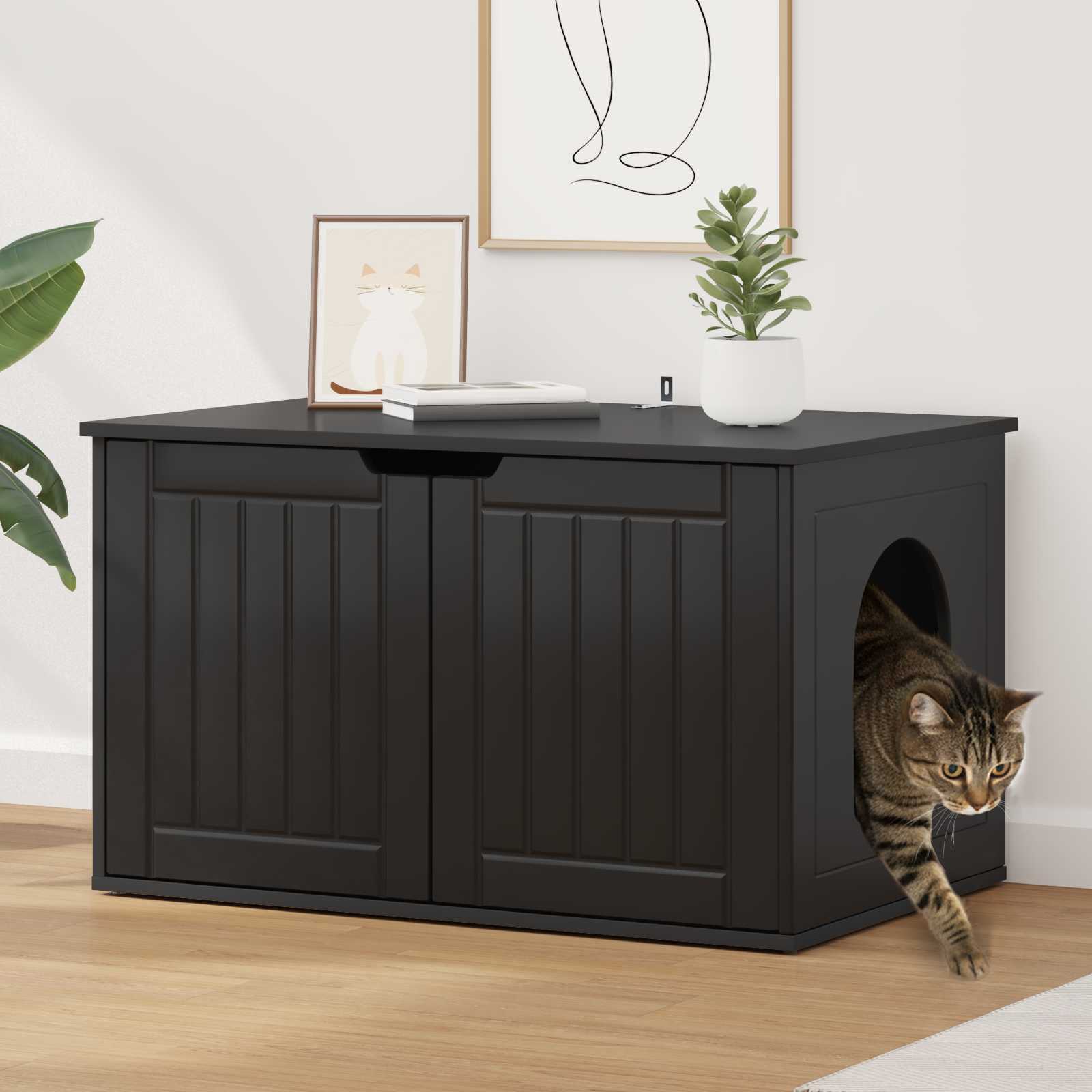 Kattenhuis Zwart 85 x 55 x 50,5 cm Bewerkt hout