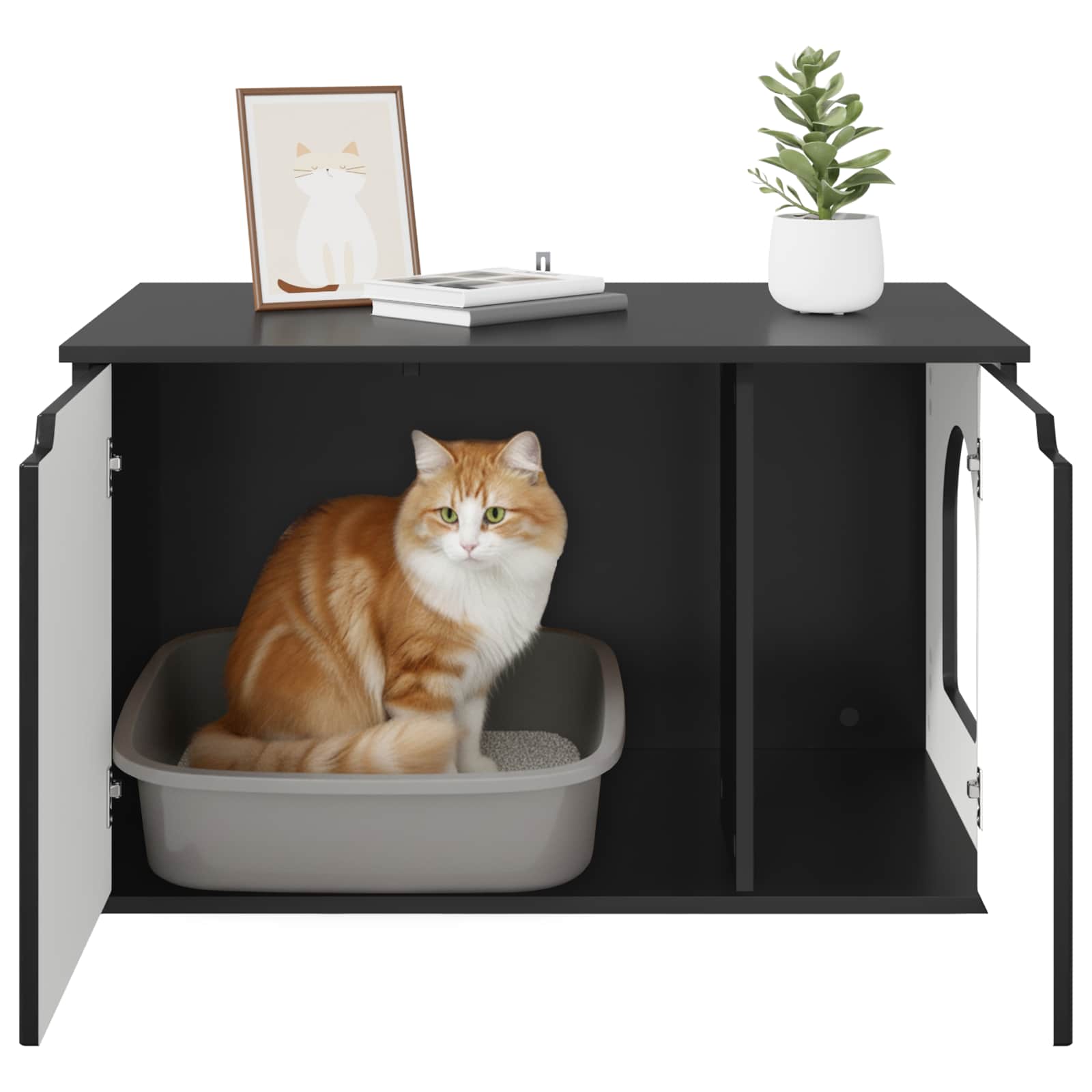 Kattenhuis Zwart 85 x 55 x 50,5 cm Bewerkt hout
