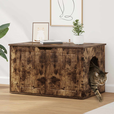 Kattenhuis Gerookt eiken 85 x 55 x 50,5 cm Bewerkt hout