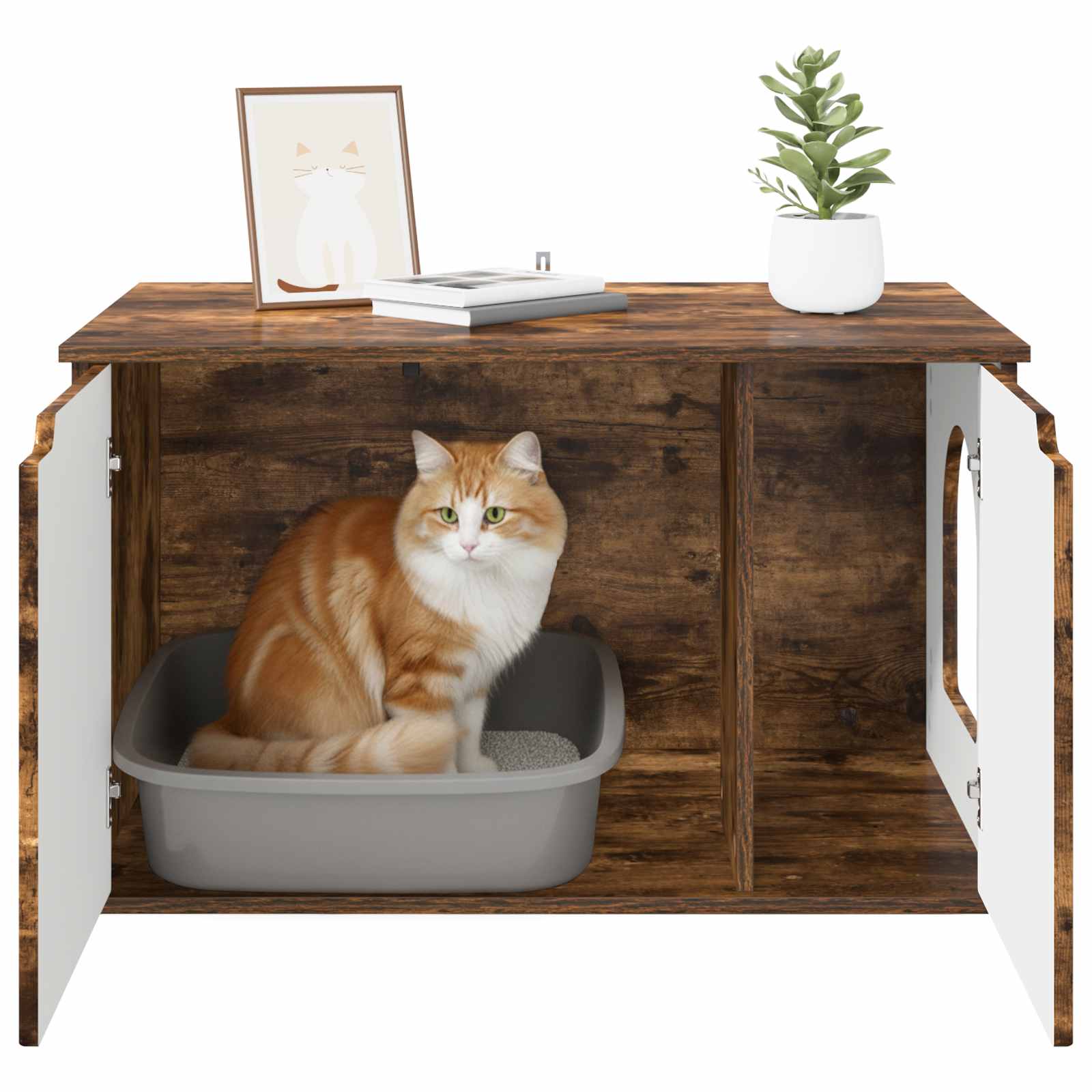Kattenhuis Gerookt eiken 85 x 55 x 50,5 cm Bewerkt hout