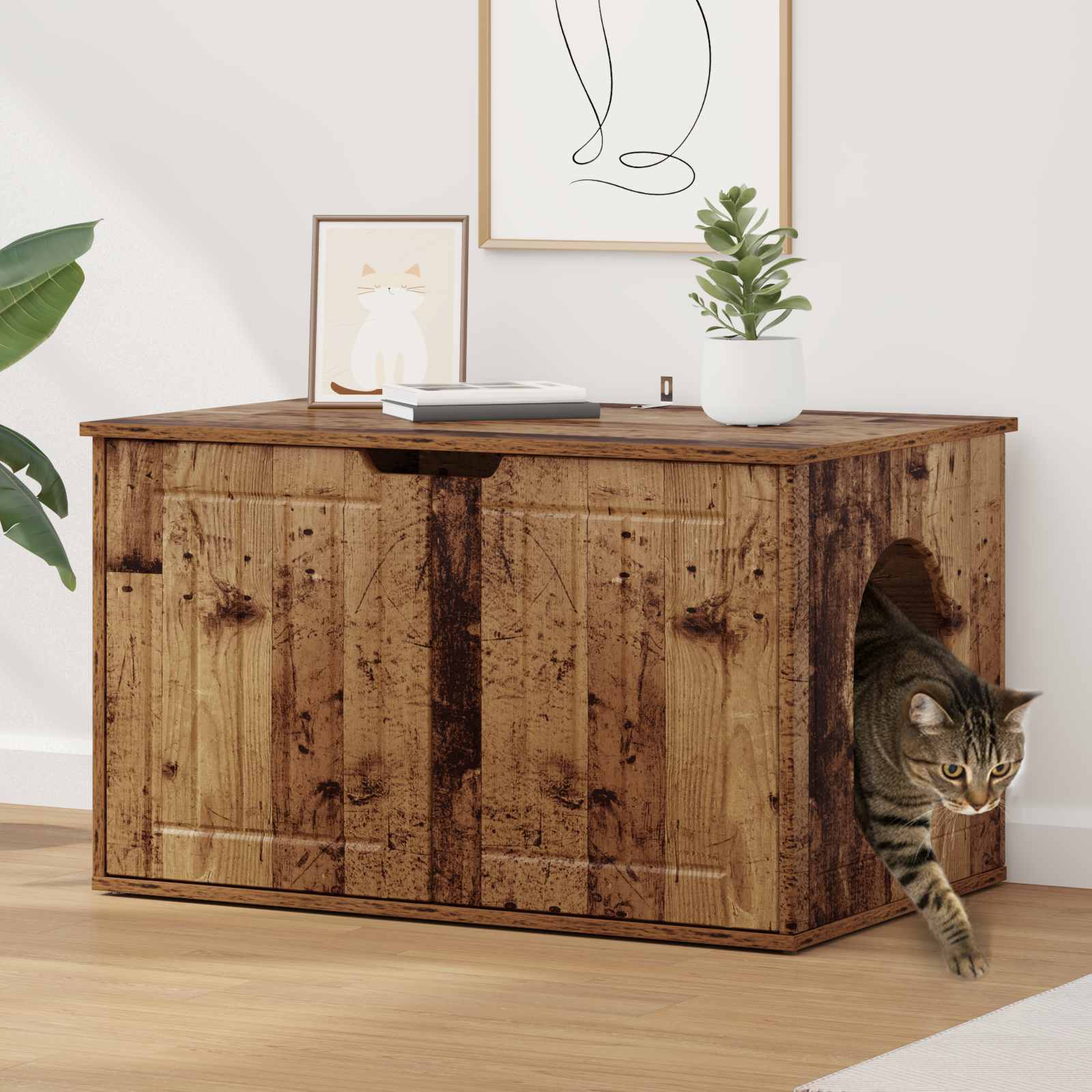 Kattenhuis Oudhout 85 x 55 x 50,5 cm Bewerkt hout