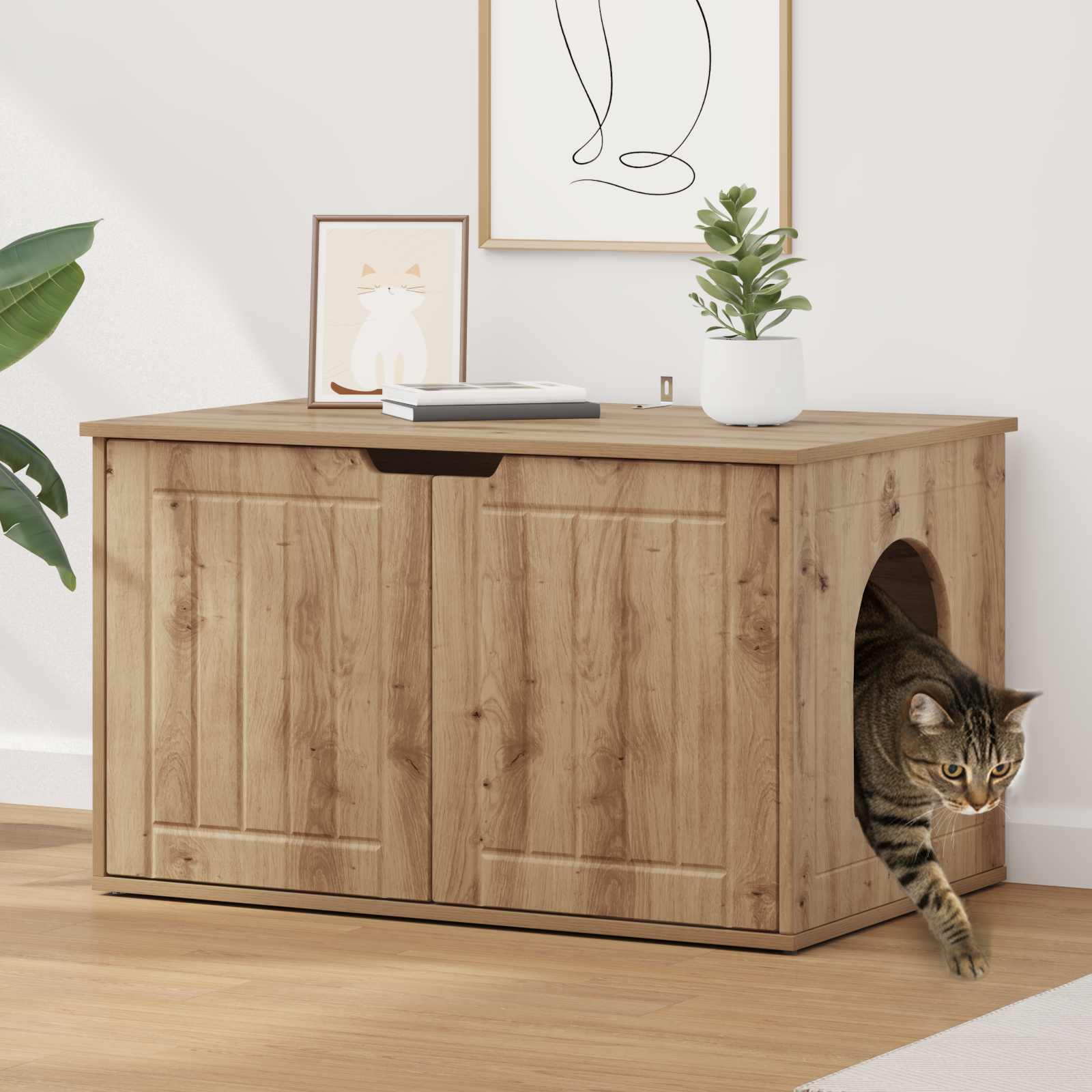 Kattenhuis Ambachtelijk eiken 85 x 55 x 50,5 cm Bewerkt hout