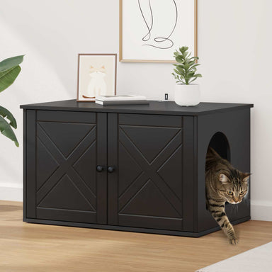 Kattenhuis Zwart 85 x 55 x 50,5 cm Bewerkt hout