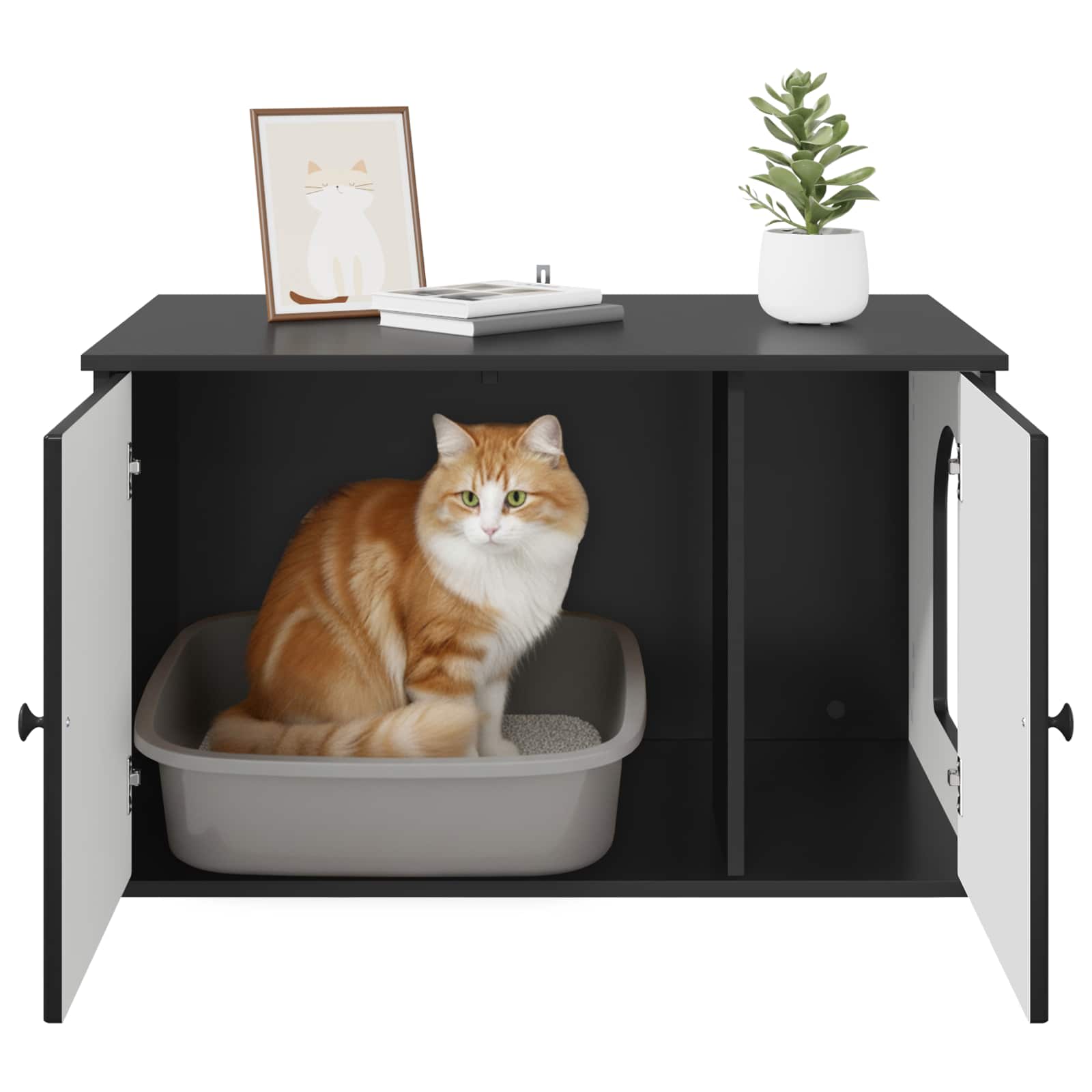 Kattenhuis Zwart 85 x 55 x 50,5 cm Bewerkt hout