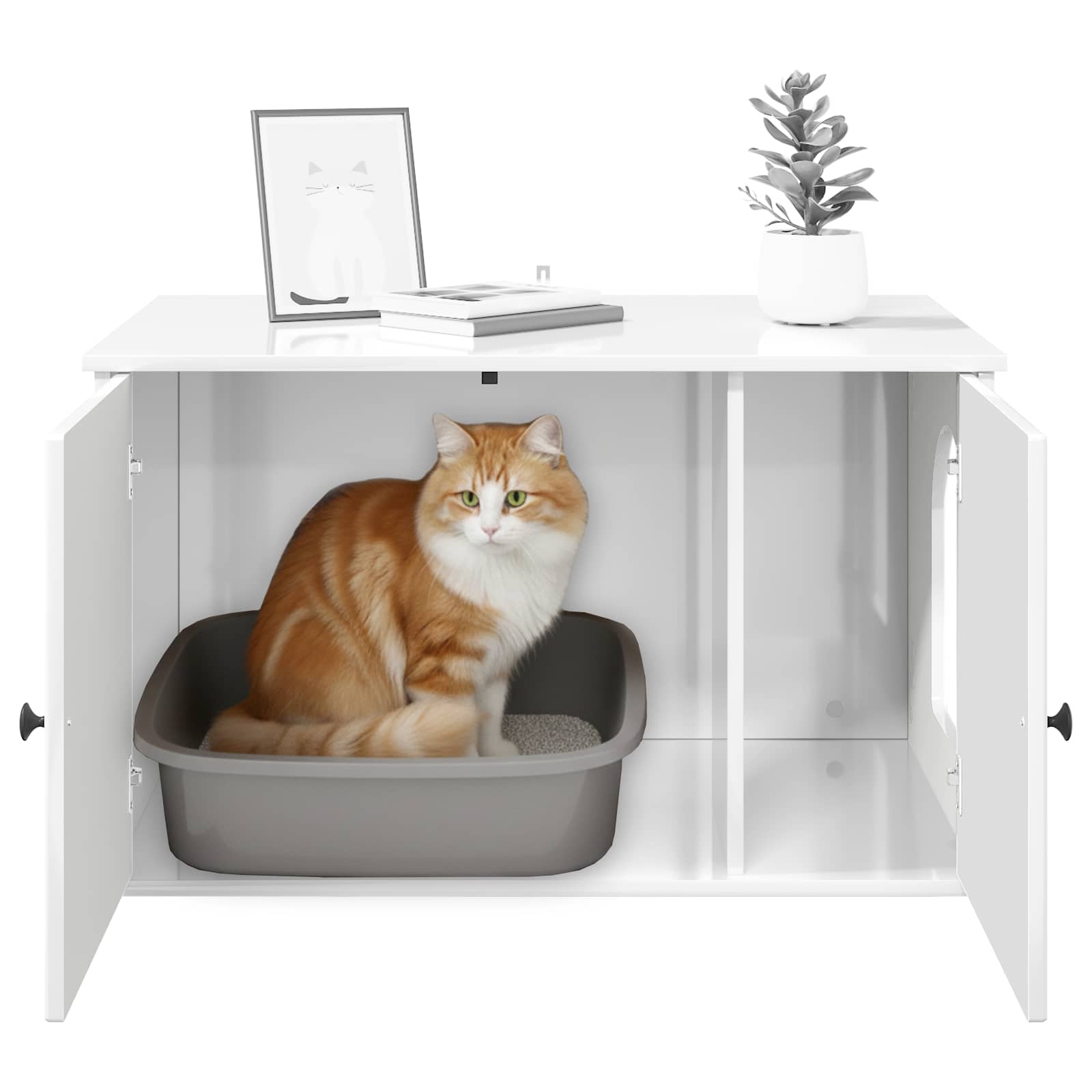 Kattenhuis Glanzend Wit 85 x 55 x 50,5 cm Bewerkt hout