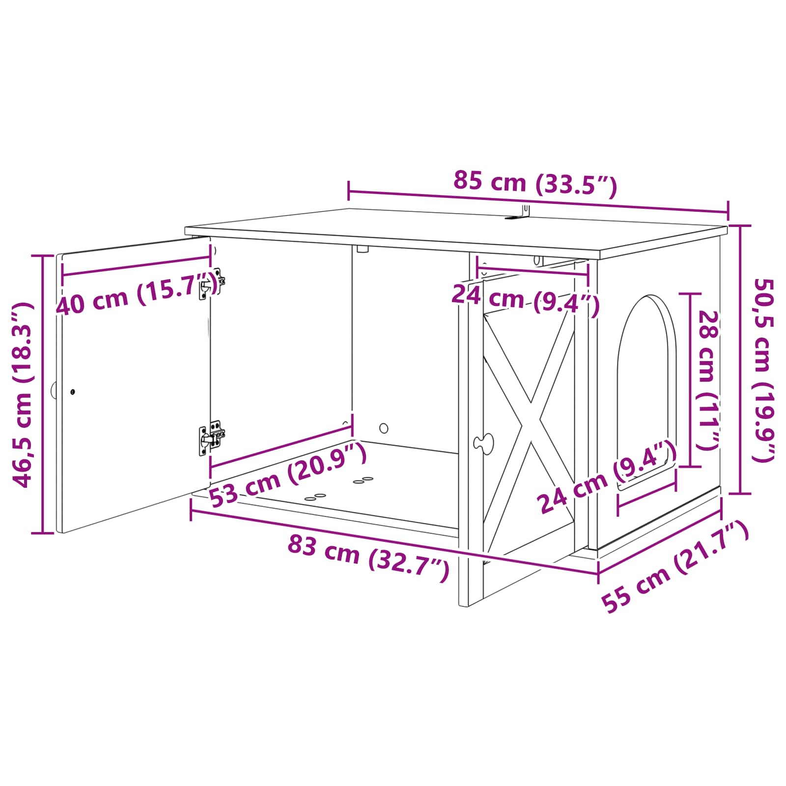 Kattenhuis Glanzend Wit 85 x 55 x 50,5 cm Bewerkt hout
