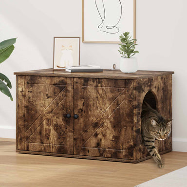 Kattenhuis Gerookt eiken 85 x 55 x 50,5 cm Bewerkt hout