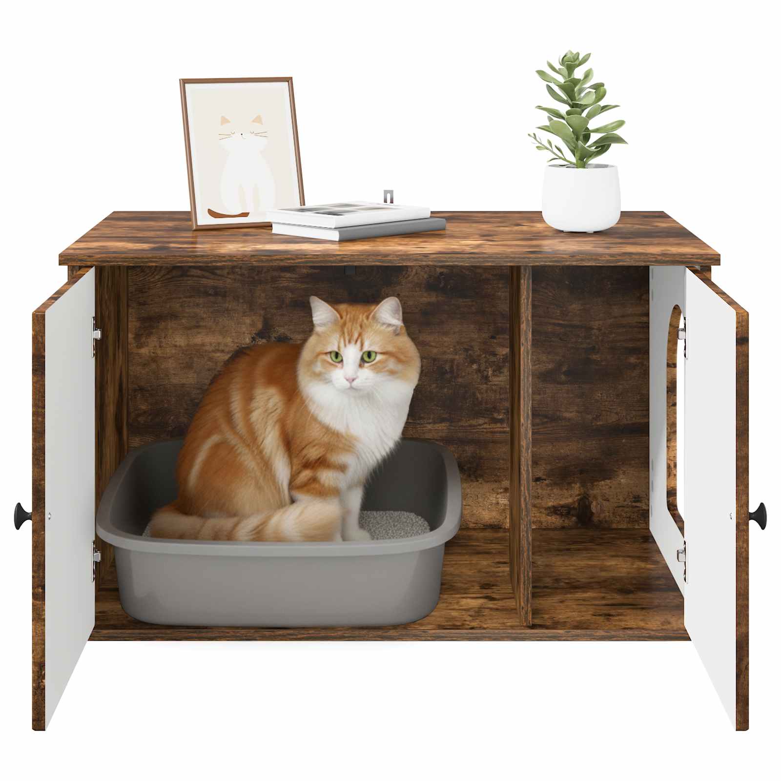Kattenhuis Gerookt eiken 85 x 55 x 50,5 cm Bewerkt hout