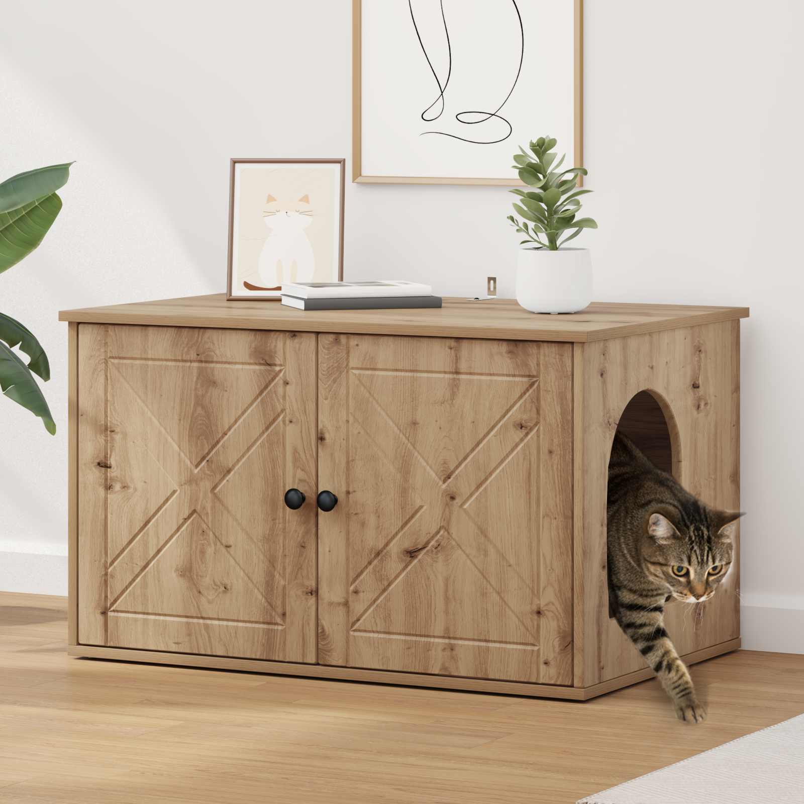 Kattenhuis Ambachtelijk eiken 85 x 55 x 50,5 cm Bewerkt hout