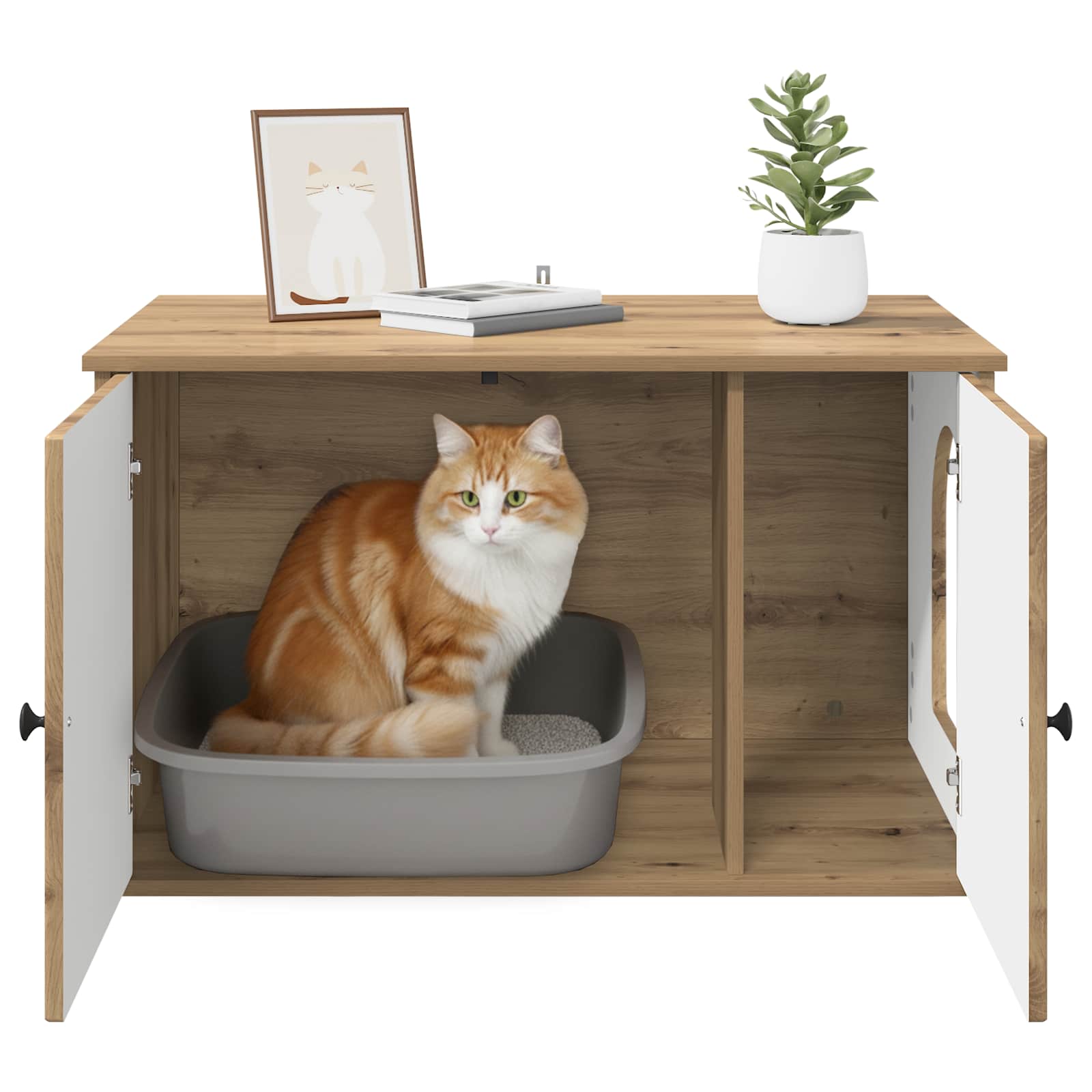 Kattenhuis Ambachtelijk eiken 85 x 55 x 50,5 cm Bewerkt hout