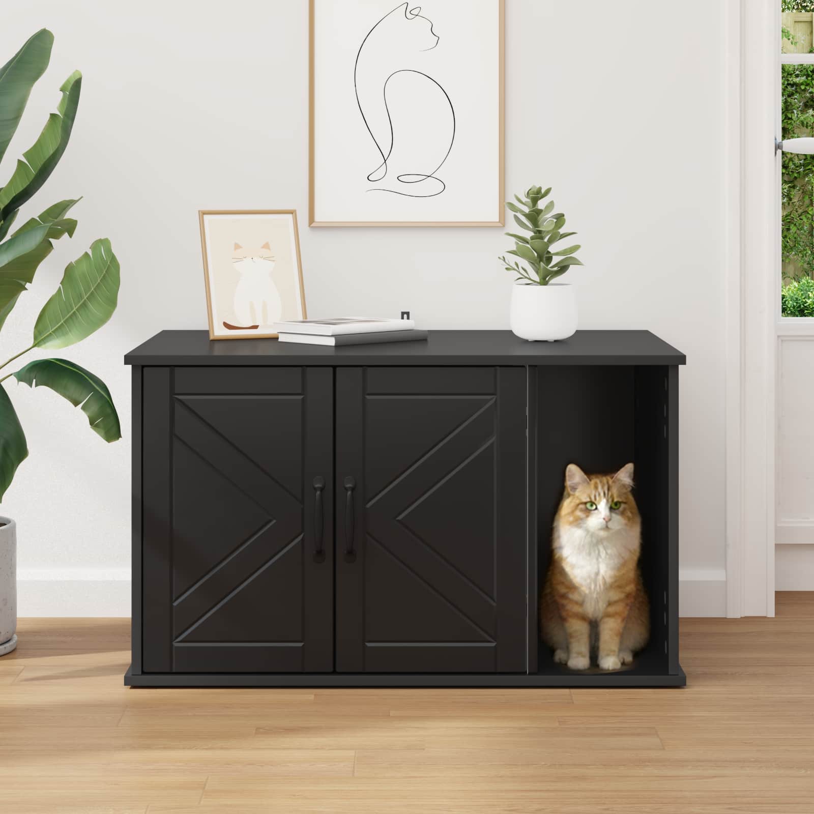 Kattenhuis Zwart 85 x 55 x 50,5 cm Bewerkt hout