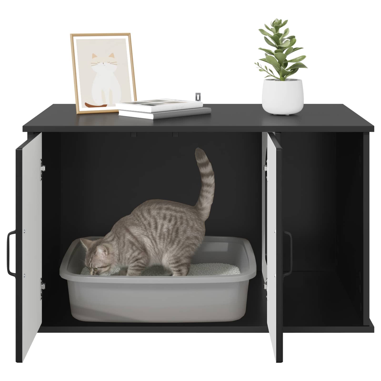 Kattenhuis Zwart 85 x 55 x 50,5 cm Bewerkt hout