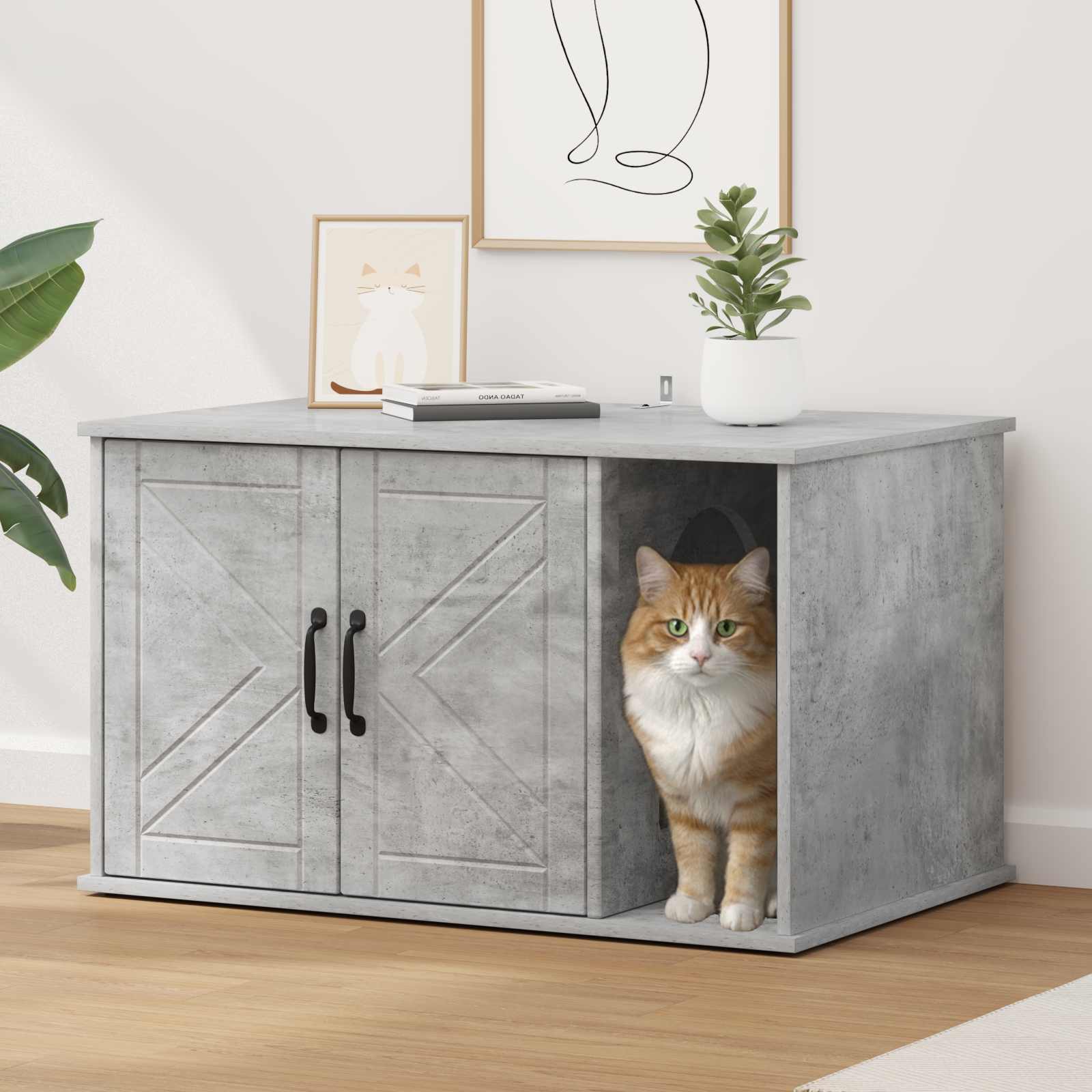 Kattenhuis Beton 85 x 55 x 50,5 cm Bewerkt hout