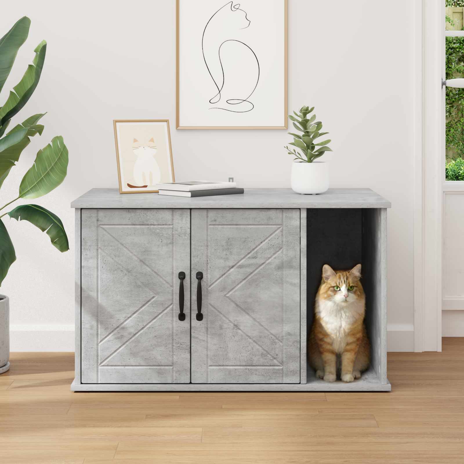 Kattenhuis Beton 85 x 55 x 50,5 cm Bewerkt hout