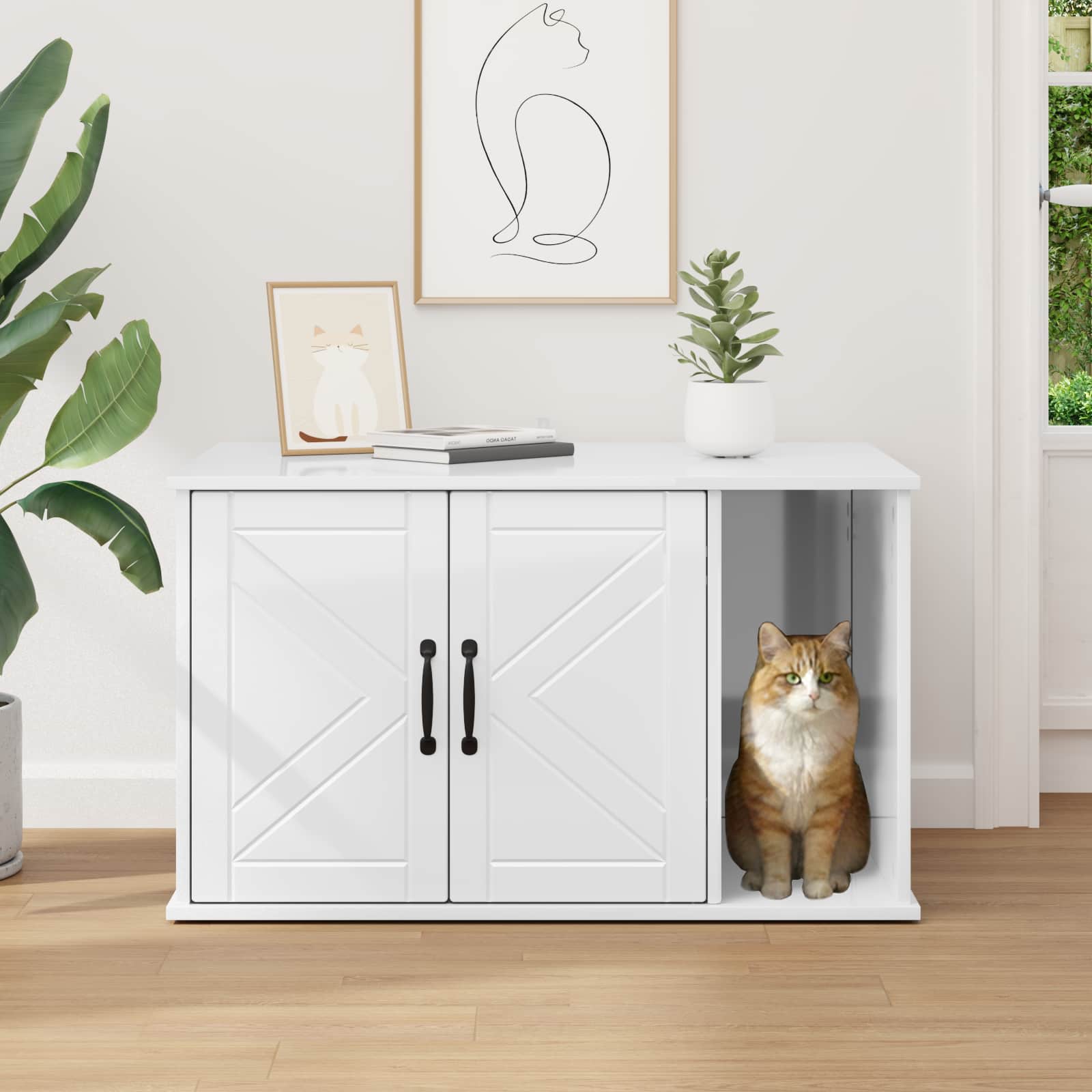 Kattenhuis Glanzend Wit 85 x 55 x 50,5 cm Bewerkt hout