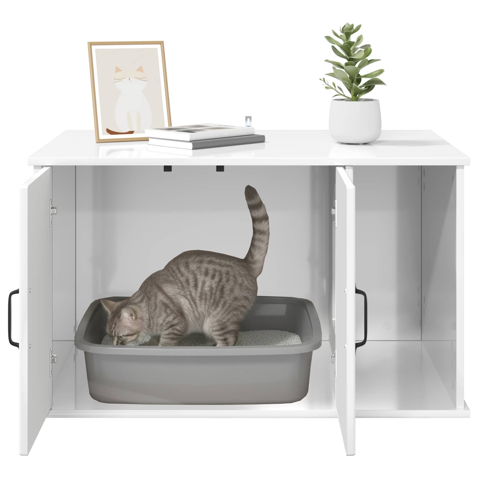 Kattenhuis Glanzend Wit 85 x 55 x 50,5 cm Bewerkt hout