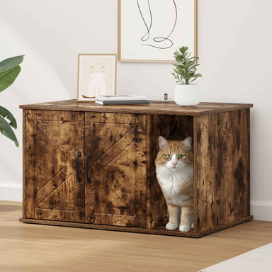 Kattenhuis Gerookt eiken 85 x 55 x 50,5 cm Bewerkt hout