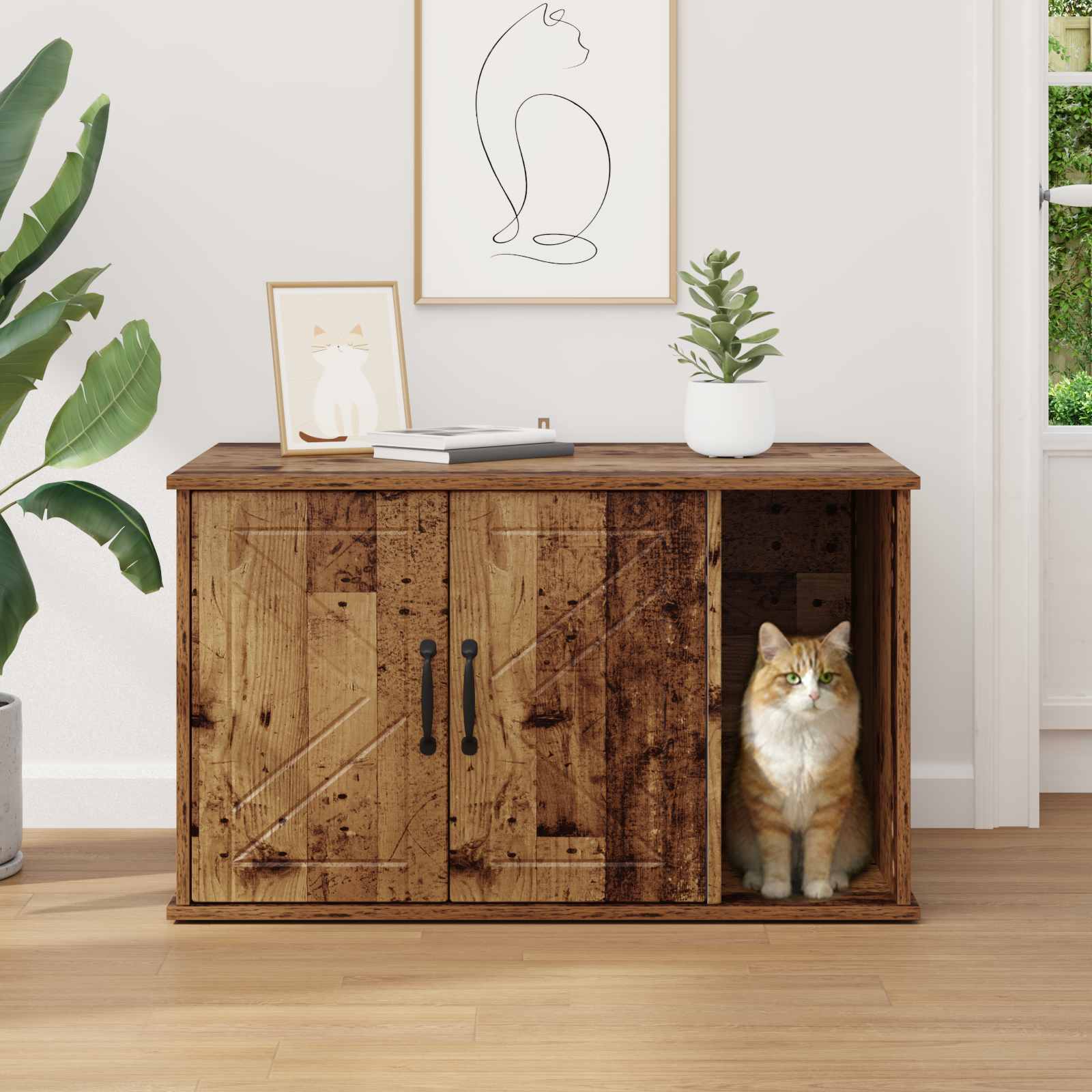 Kattenhuis Oudhout 85 x 55 x 50,5 cm Bewerkt hout