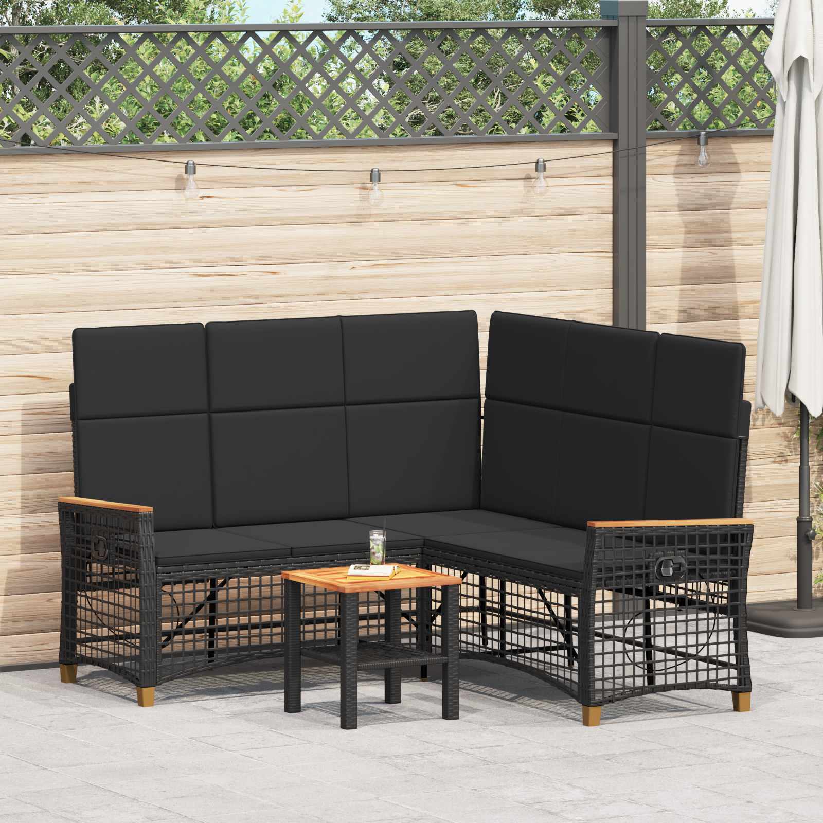 Tuin ligbankset Zwart 164 x 164 x 112 cm Poly Rattan en Staal