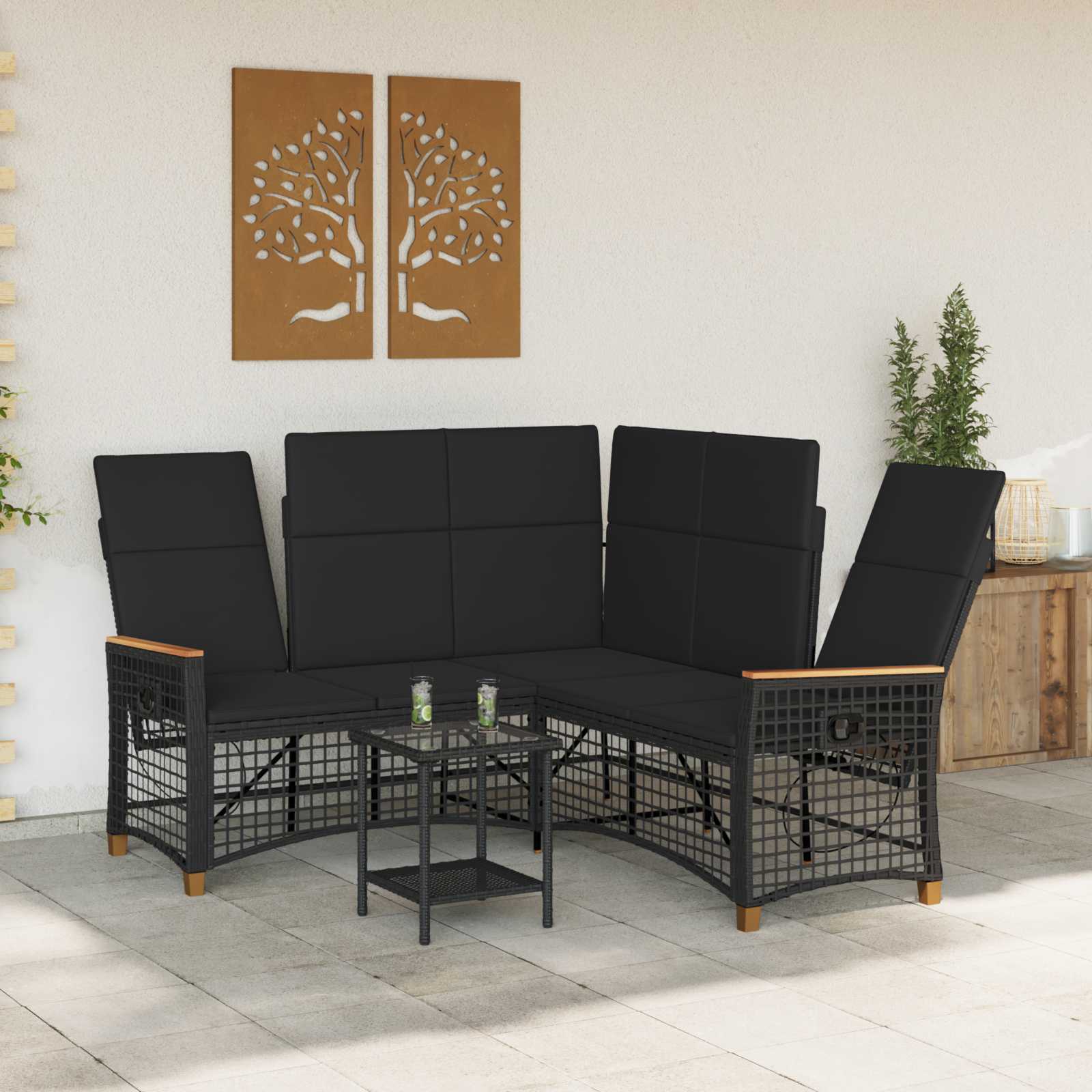 Tuin ligbankset Zwart 164 x 164 x 112 cm Poly Rattan en Staal