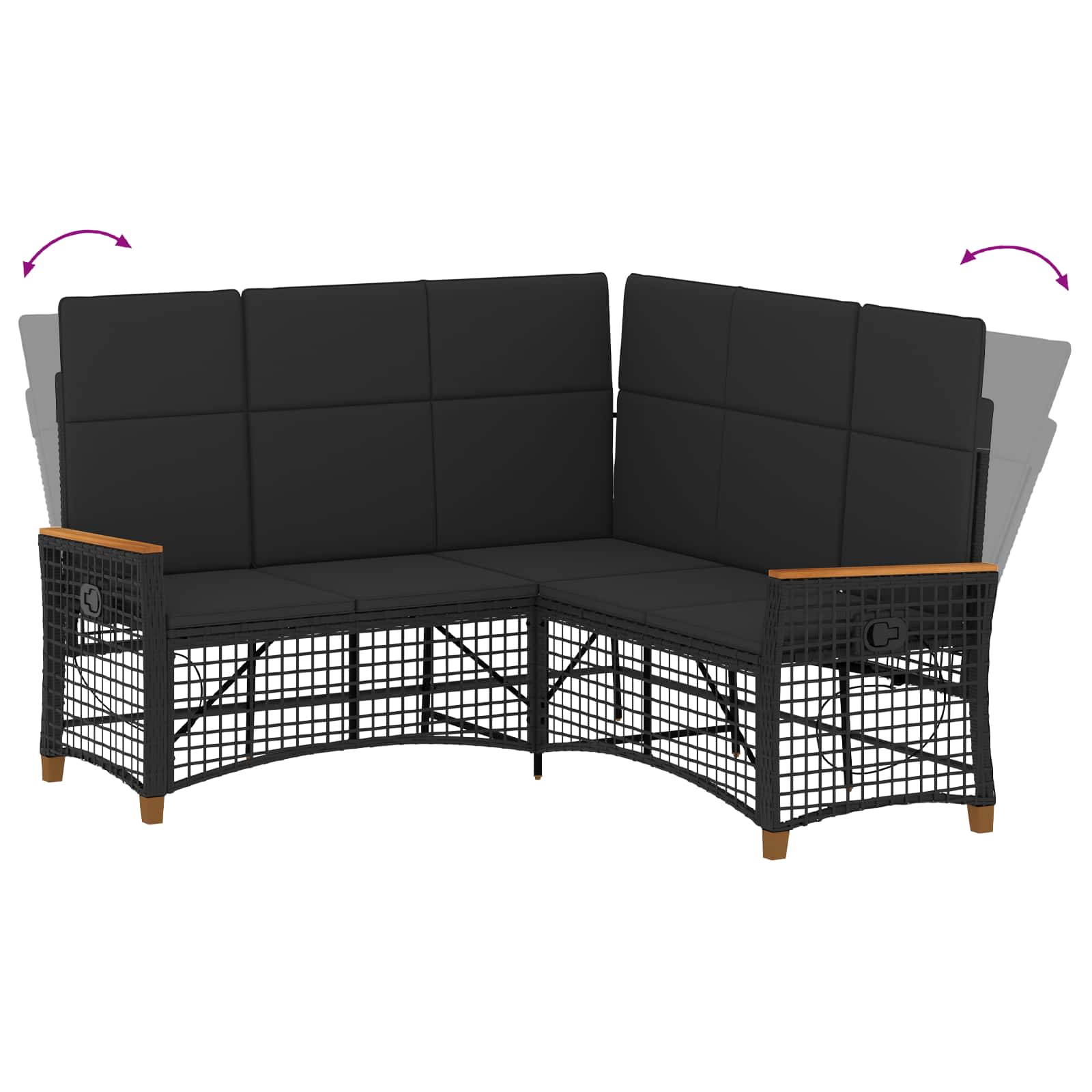 Tuin ligbankset Zwart 164 x 164 x 112 cm Poly Rattan en Staal