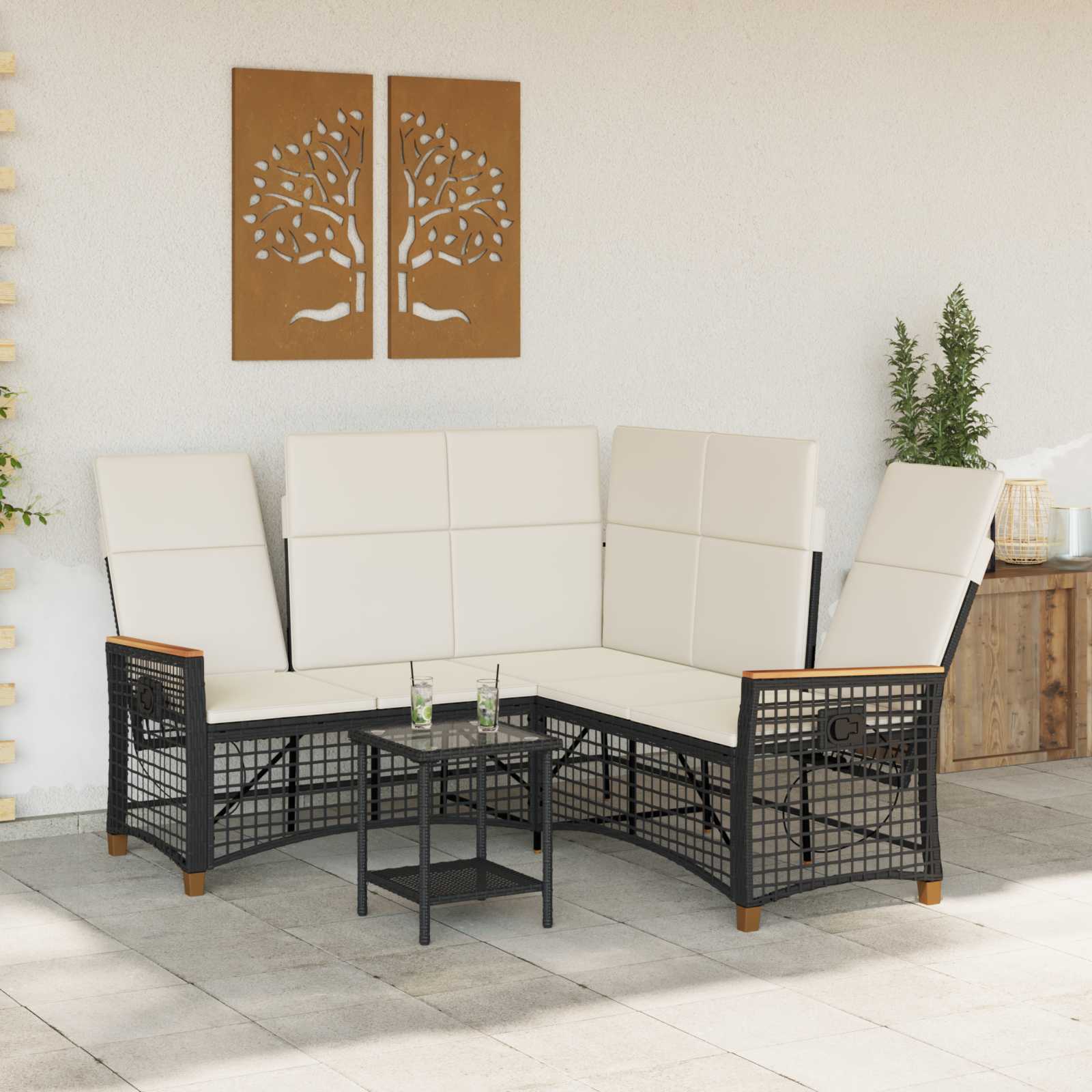 Tuin ligbankset Zwart en Cream Wit 164 x 164 x 112 cm