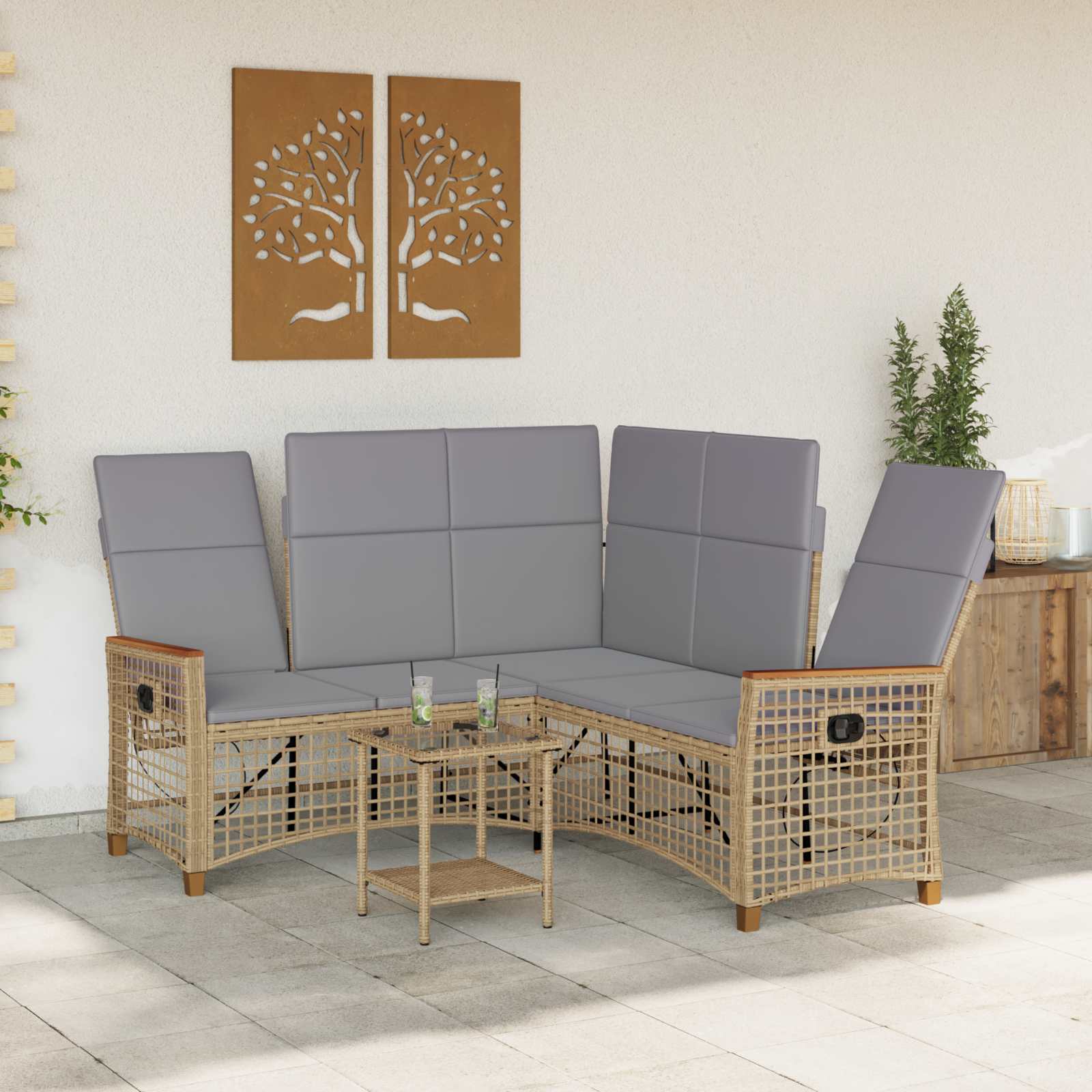 Tuin ligbankset Beige en Licht Grijs 164 x 164 x 112 cm