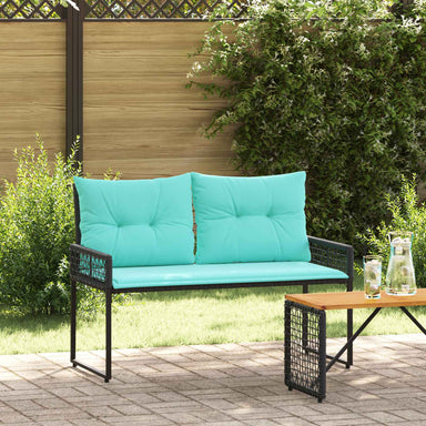 Tuinbank Zwart en Turquoise 118 x 55 x 82 cm PE rattan en stof