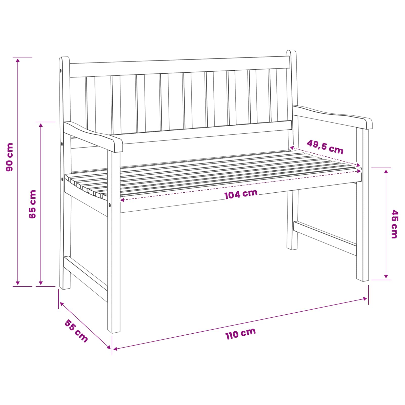 Tuinbank 2-Aantal zitplaatsen 110 x 55 x 90 cm