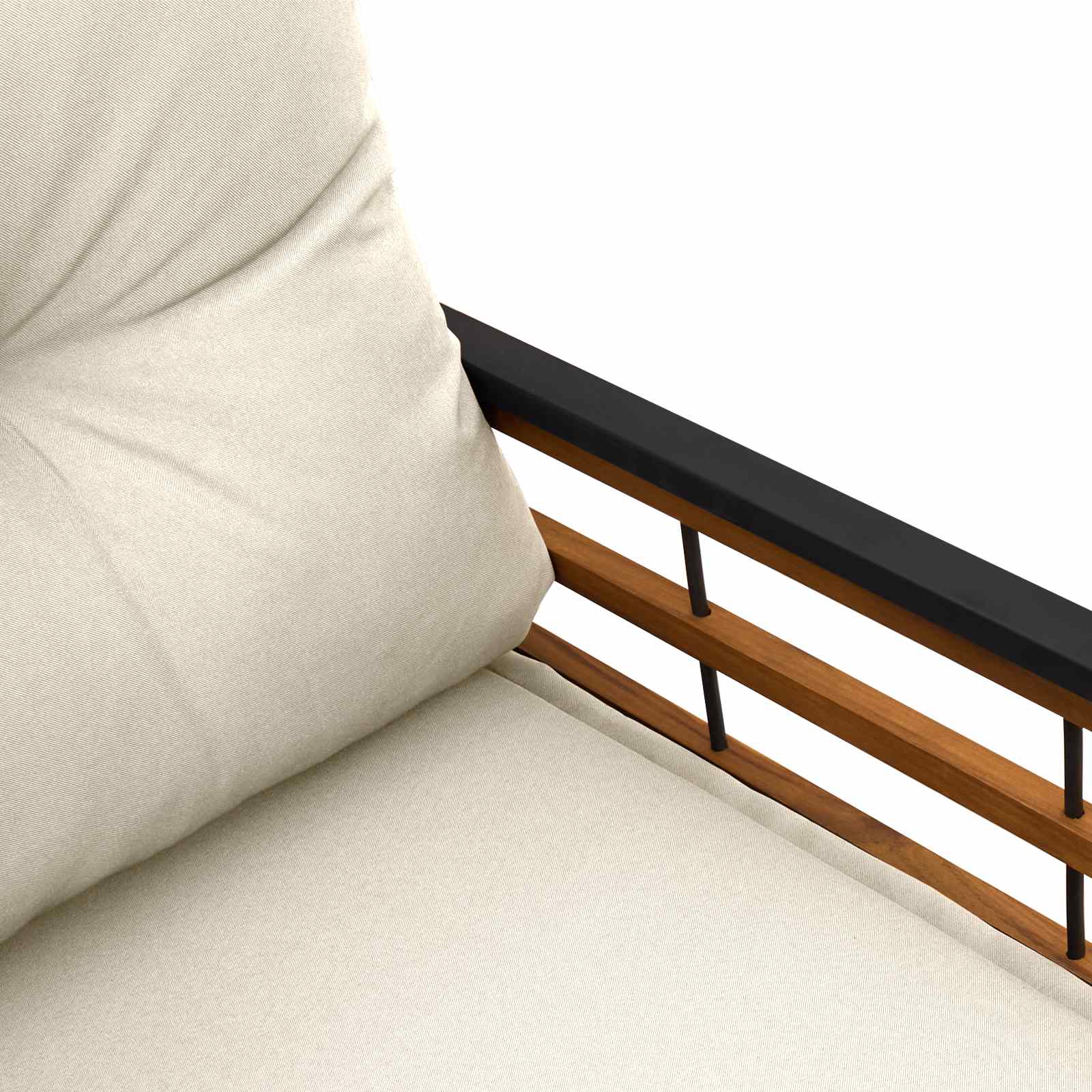 Houten Laag Bank met kussen Effen Crème 114 x 55 x 77 cm
