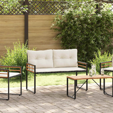 Houten Laag Bank met kussen Effen Crème 114 x 55 x 77 cm