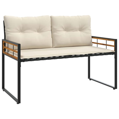 Houten Laag Bank met kussen Effen Crème 114 x 55 x 77 cm