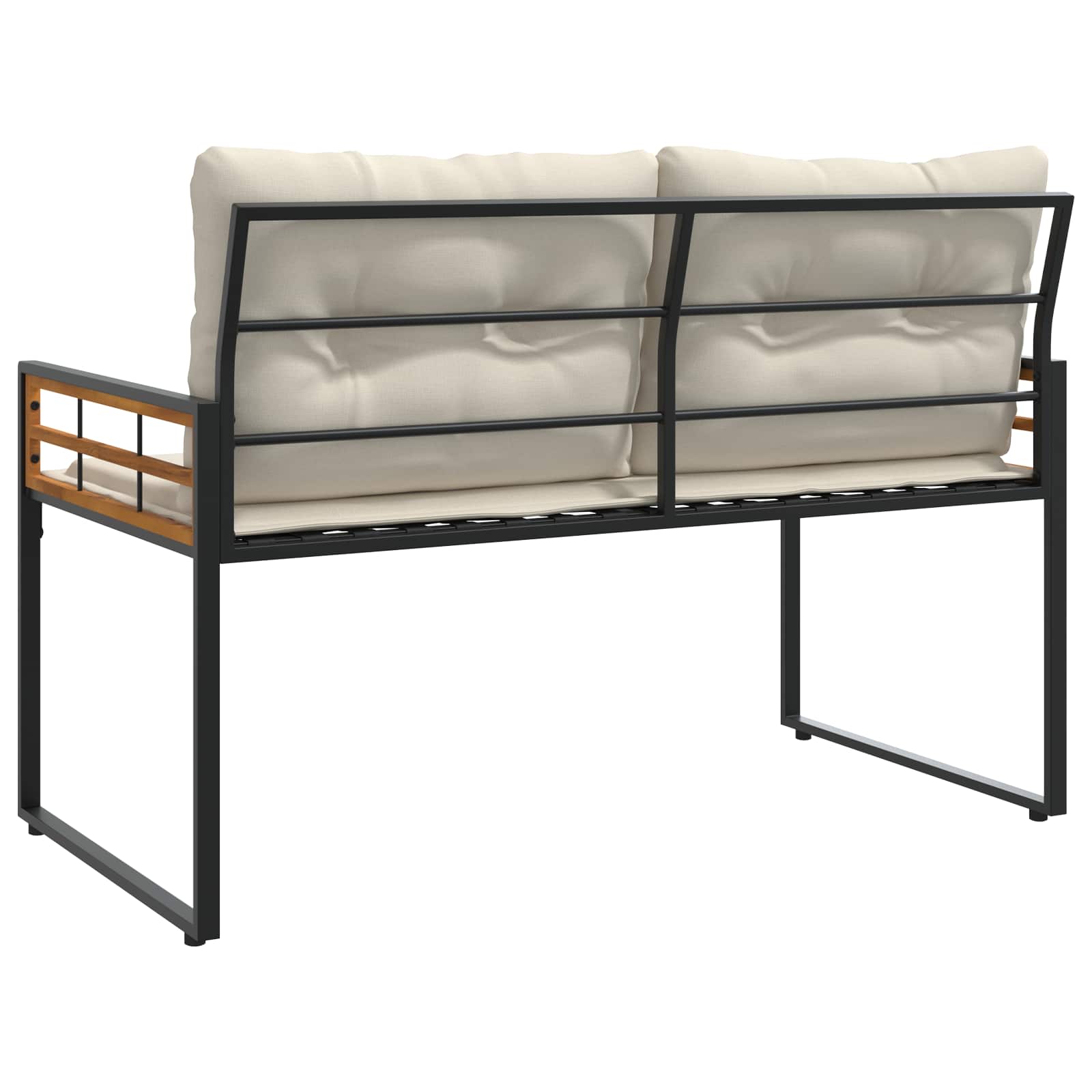 Houten Laag Bank met kussen Effen Crème 114 x 55 x 77 cm