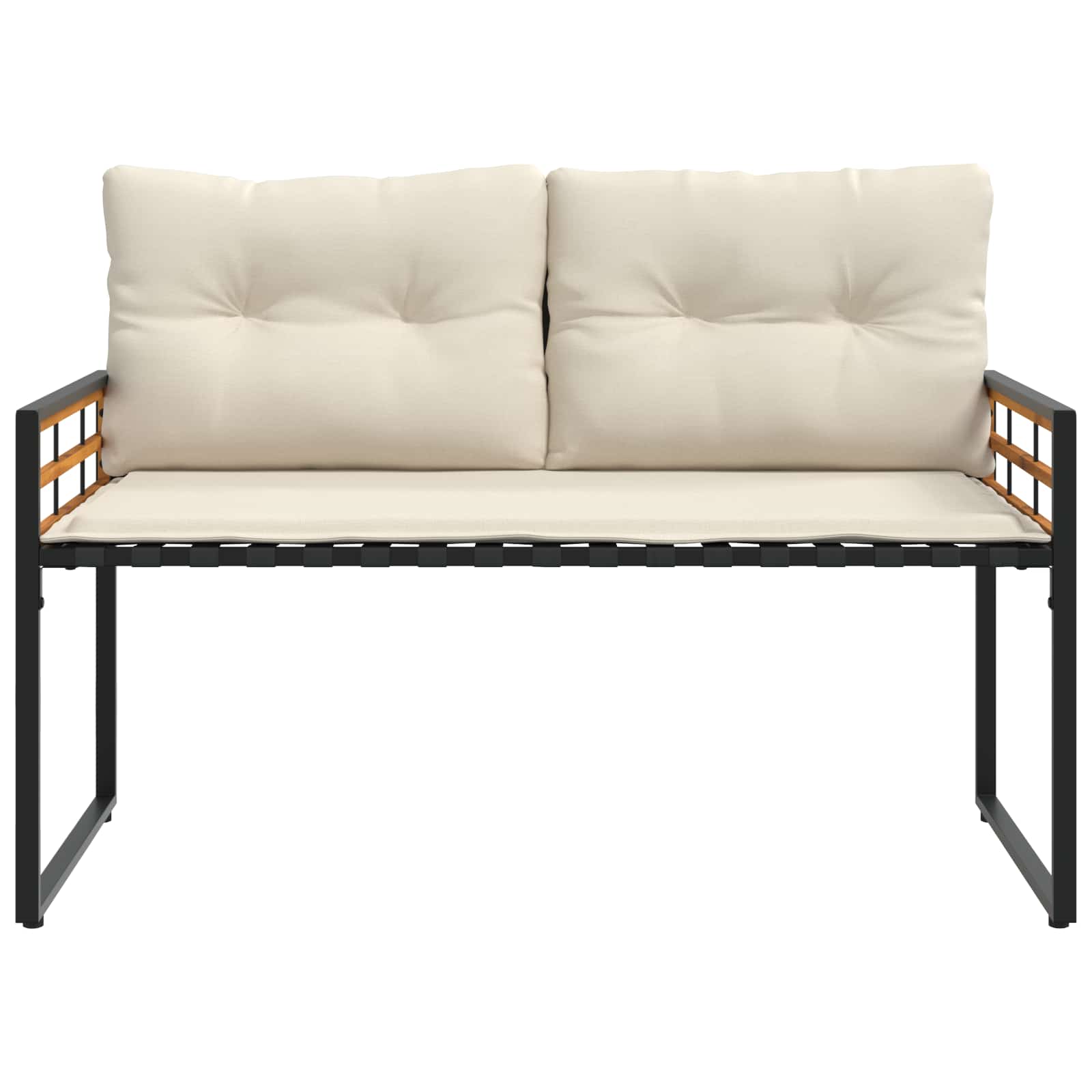 Houten Laag Bank met kussen Effen Crème 114 x 55 x 77 cm