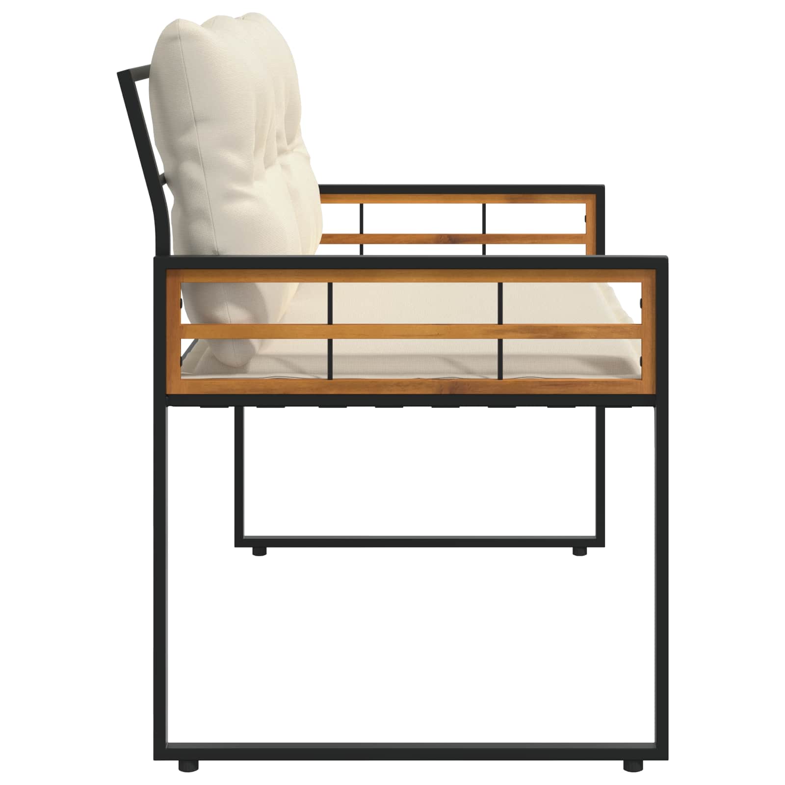 Houten Laag Bank met kussen Effen Crème 114 x 55 x 77 cm