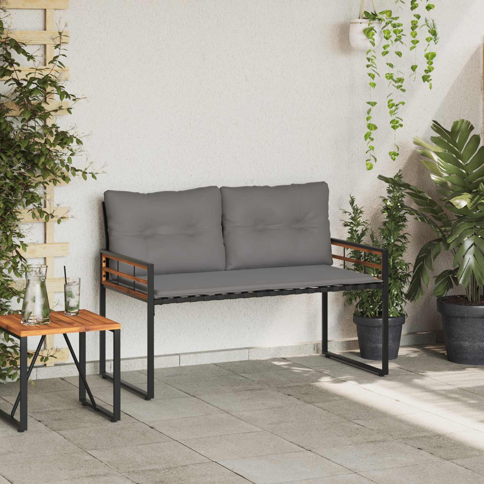 Houten Laag Bank met kussen Effen Lichtgrijs 114 x 55 x 77 cm