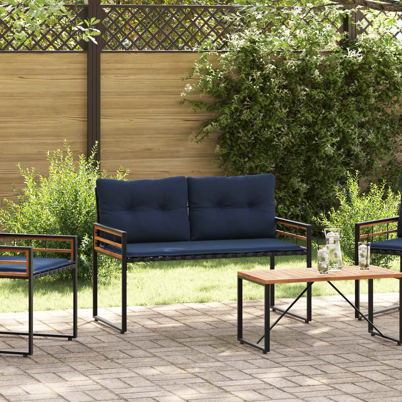 Houten Laag Bank met kussen Effen Marineblauw 114 x 55 x 77 cm
